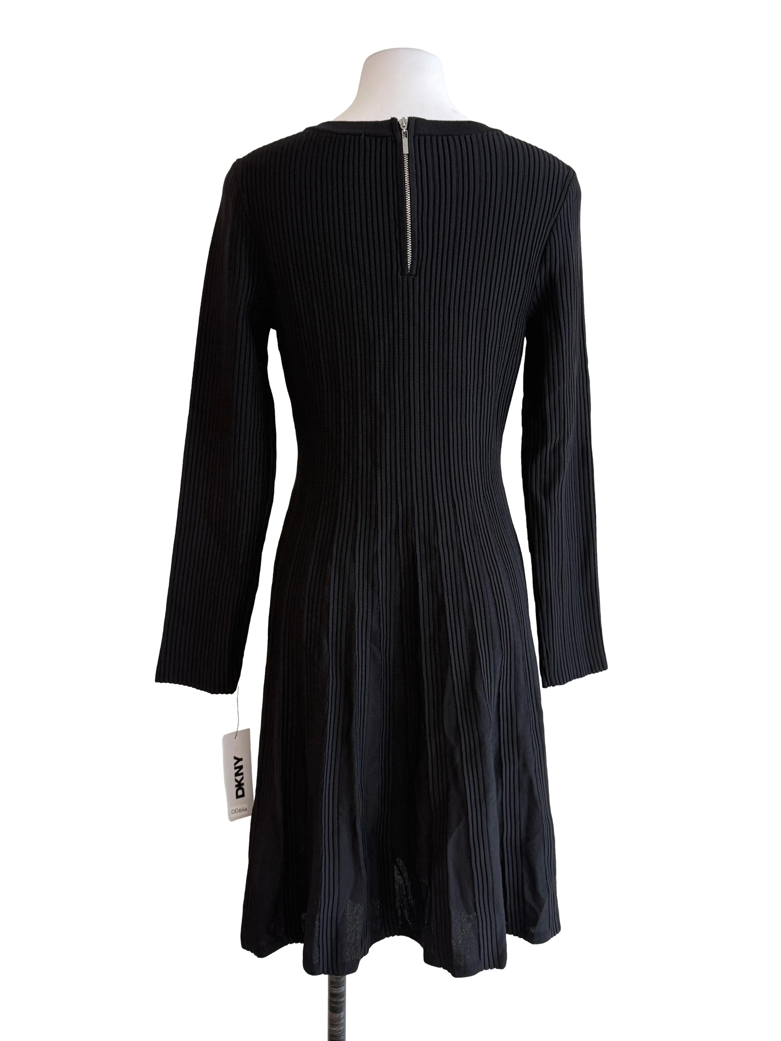 Black Knitted Long Sleeve Slip Dress - Image 2