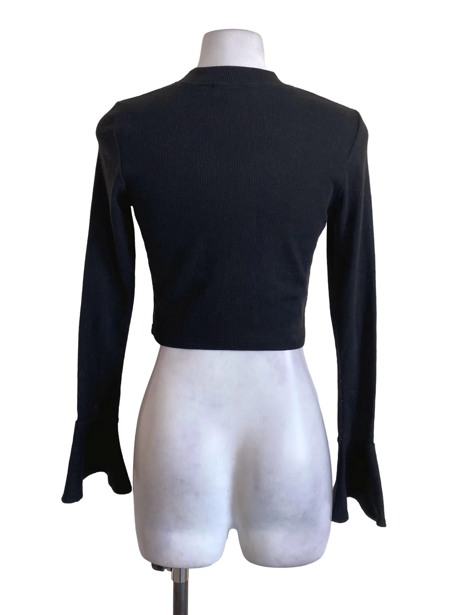 Black Knitted Long Sleeved High Neck Fitted Shirt - Image 2
