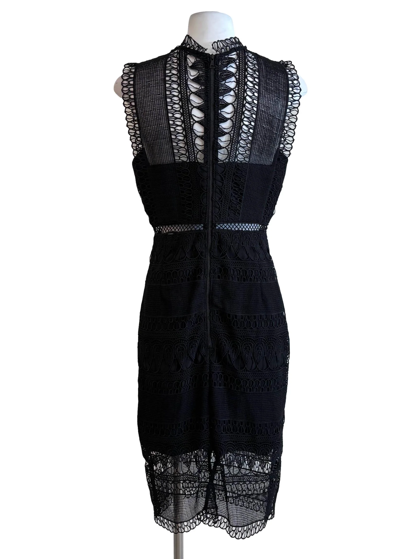 Black Lace Sleeveless Pencil Dress - Image 2