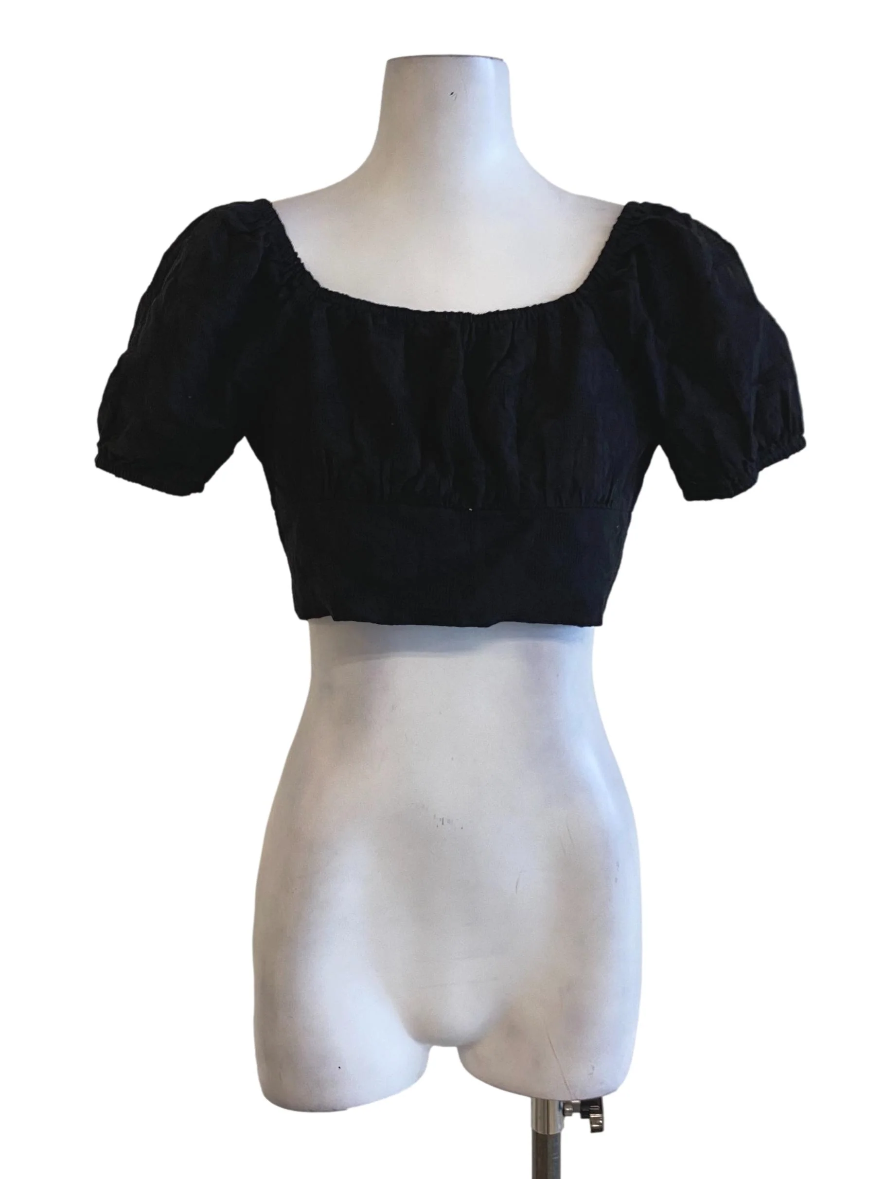 Black Laced Peasant Sleeved Cropped Top