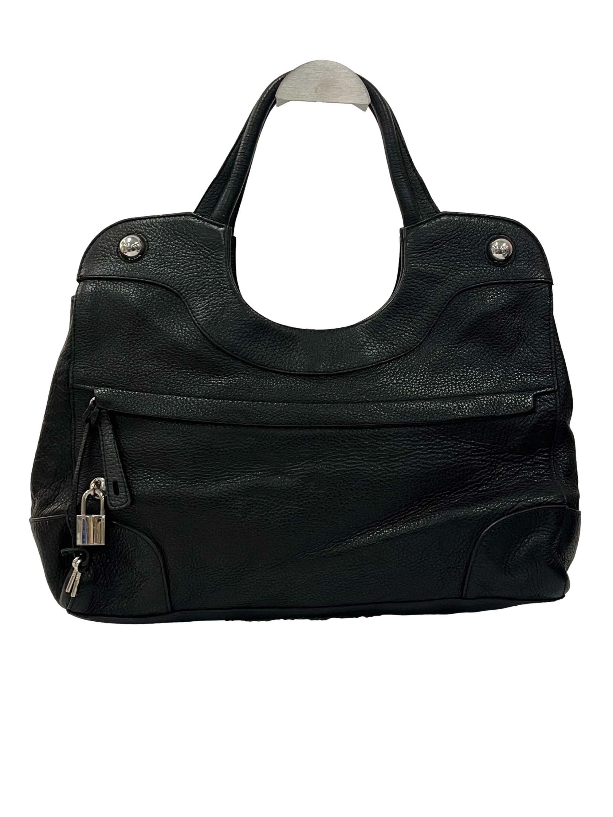 Black Lock Charm Studded Leather Handbag