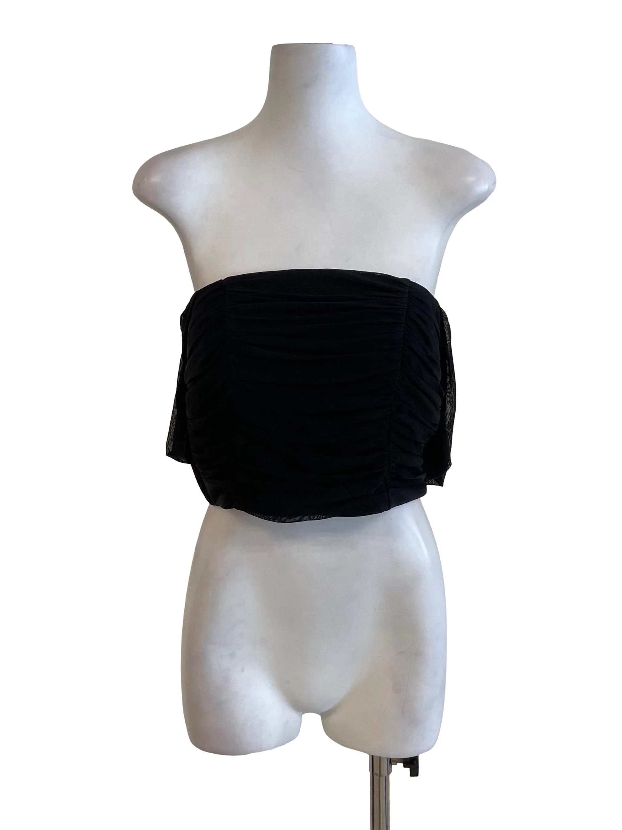 Black Mesh Scrunch Off Shoulder Top