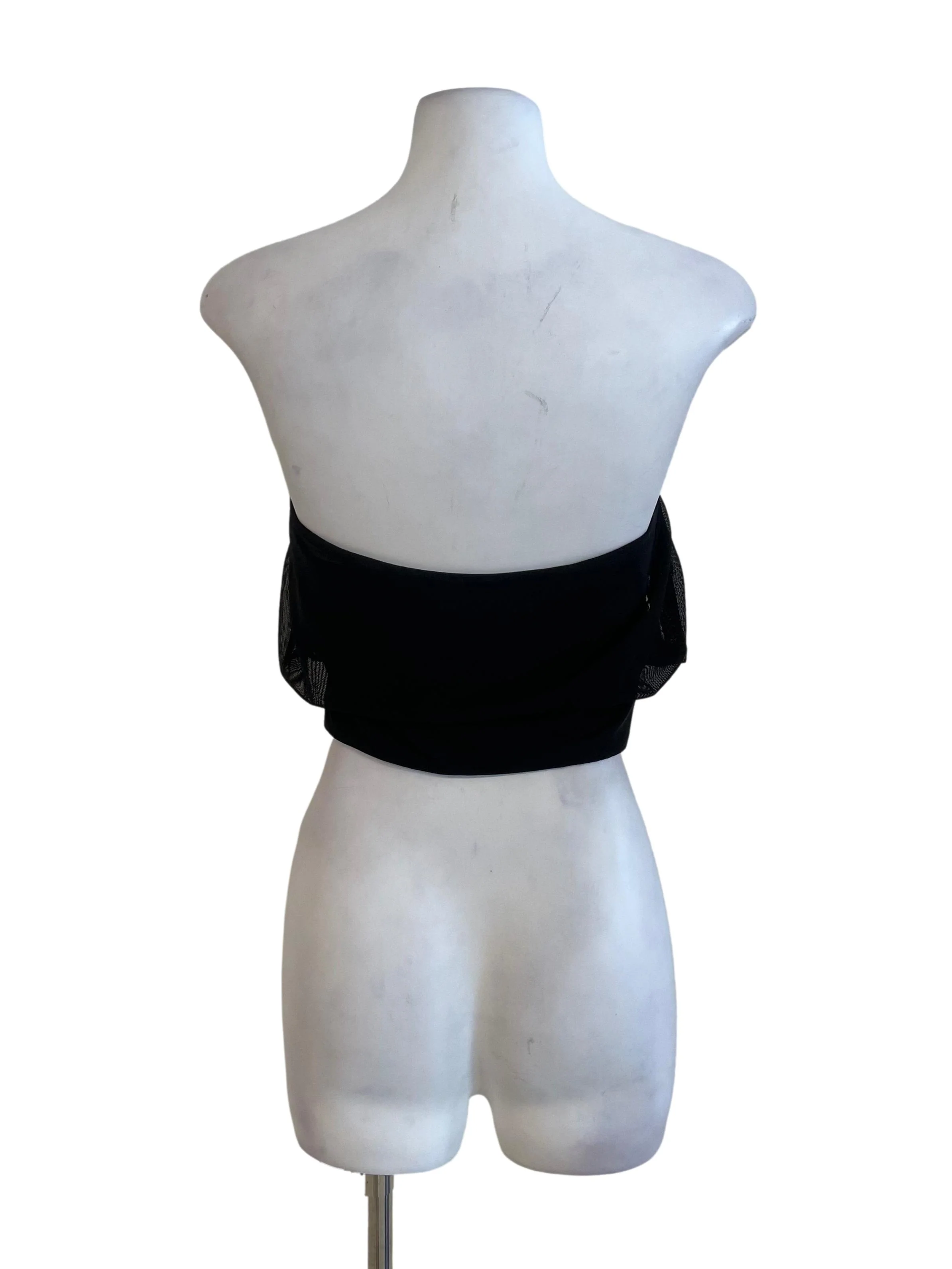 Black Mesh Scrunch Off Shoulder Top - Image 2