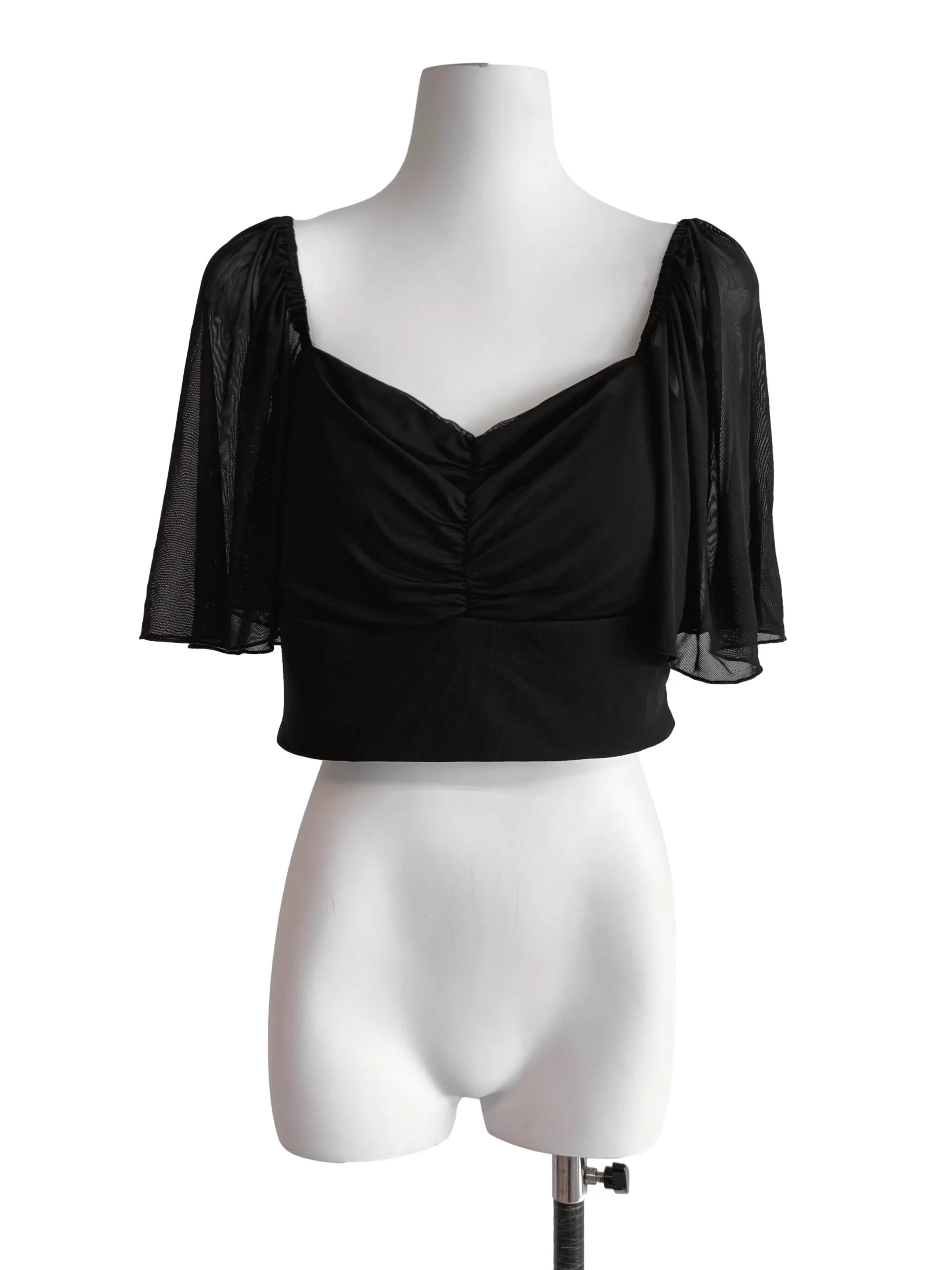 Black Mesh Sleeve Crop Top