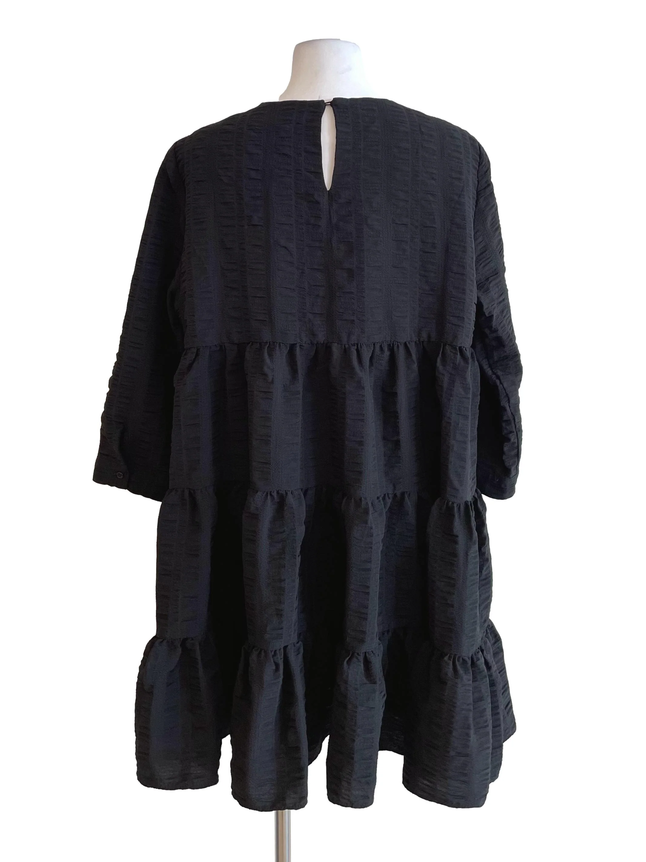 Black Mid Sleeves Tiered Babydoll Dress - Image 2