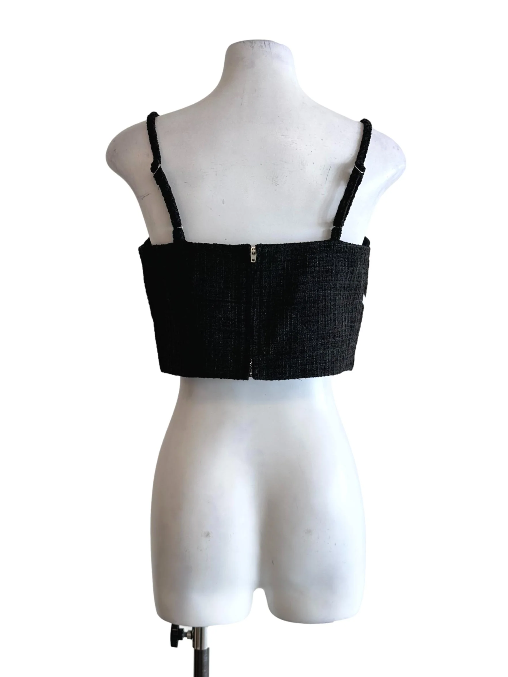 Black Padded Tweed Pattern Top - Image 2