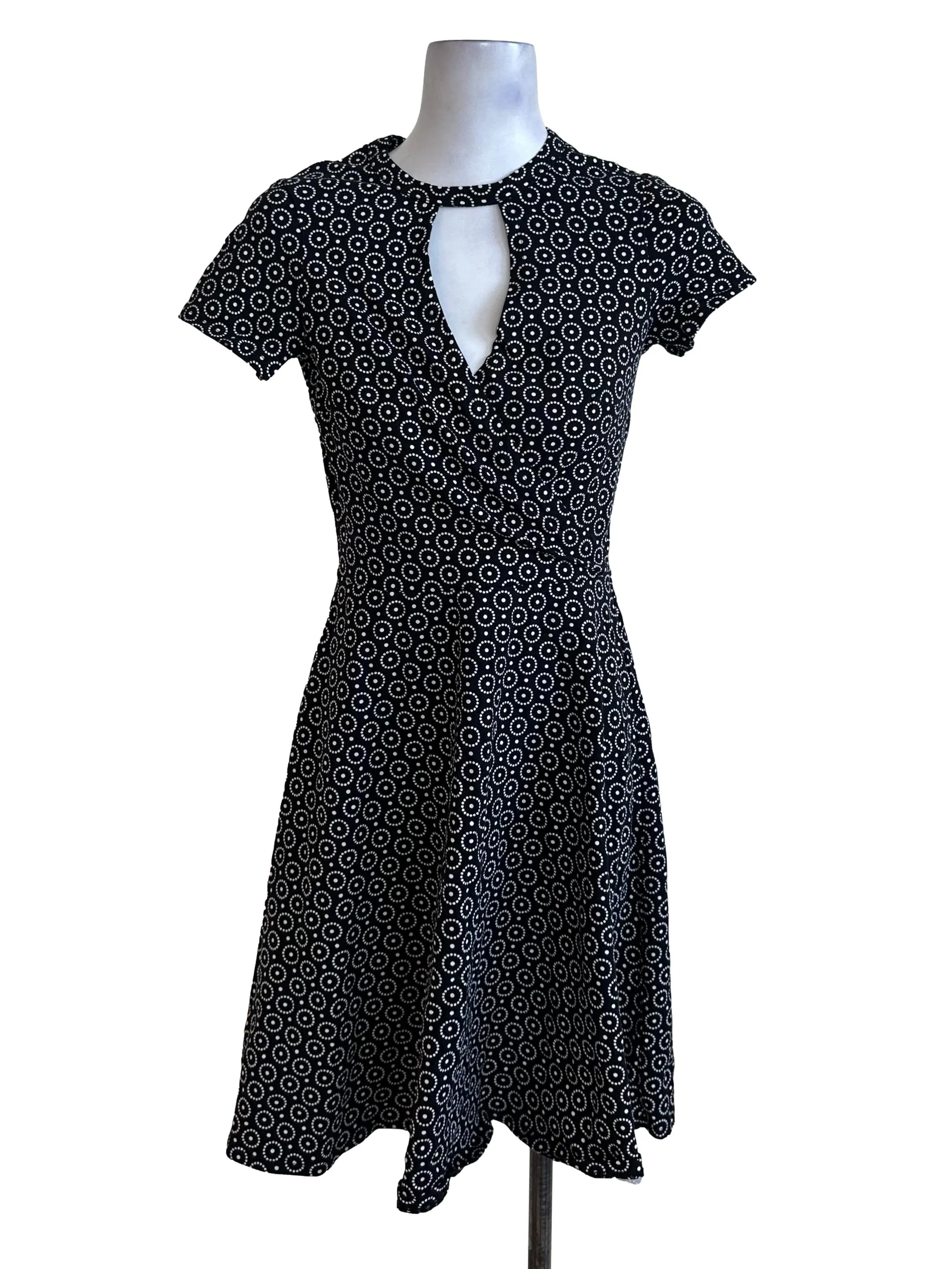 Black Pattern Round Neck A Line Dress
