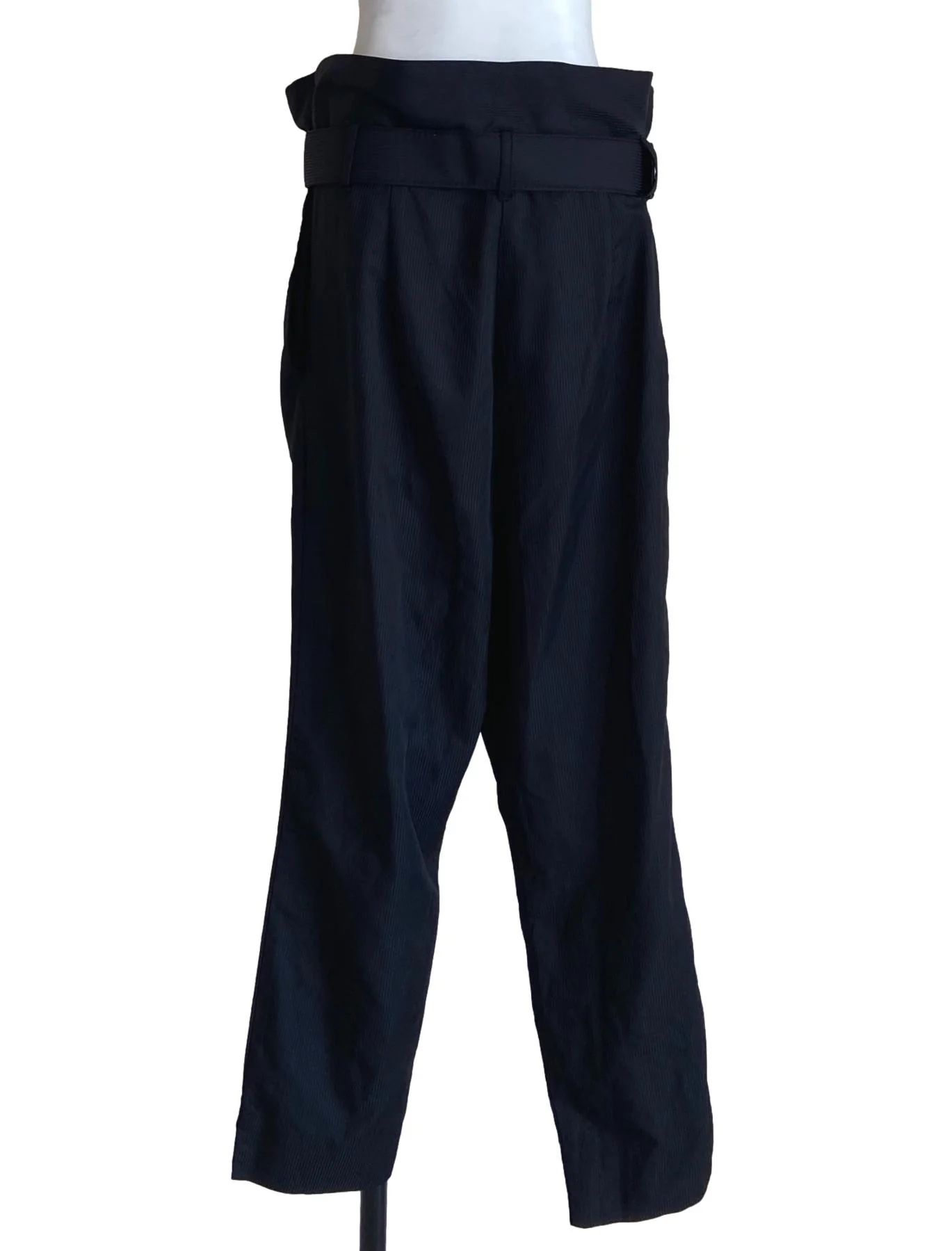 Black Pencil Stripe Belted Pants - Image 2