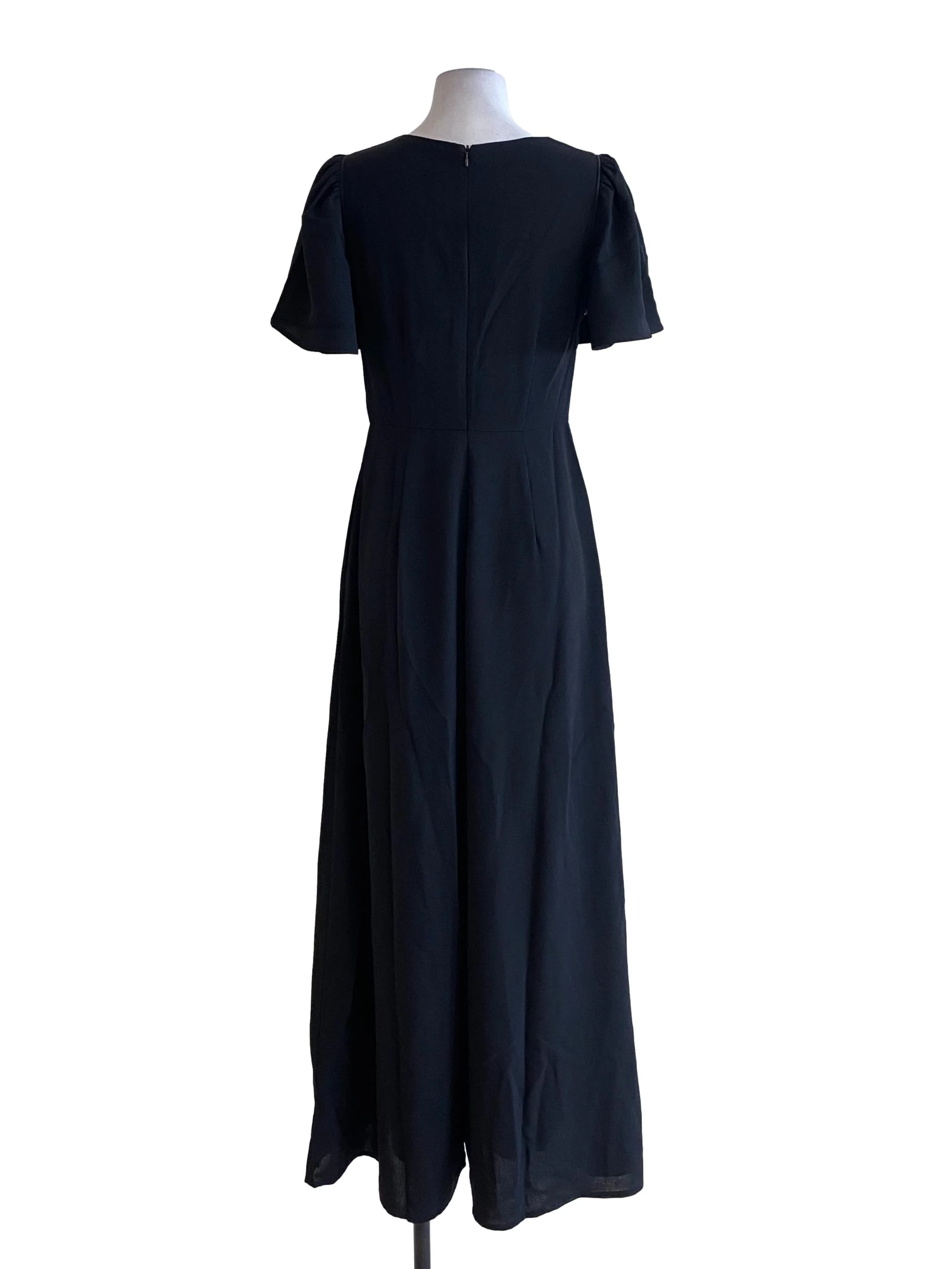 Black Plain Petal Sleeved Shirt Long Jumpsuit - Image 2