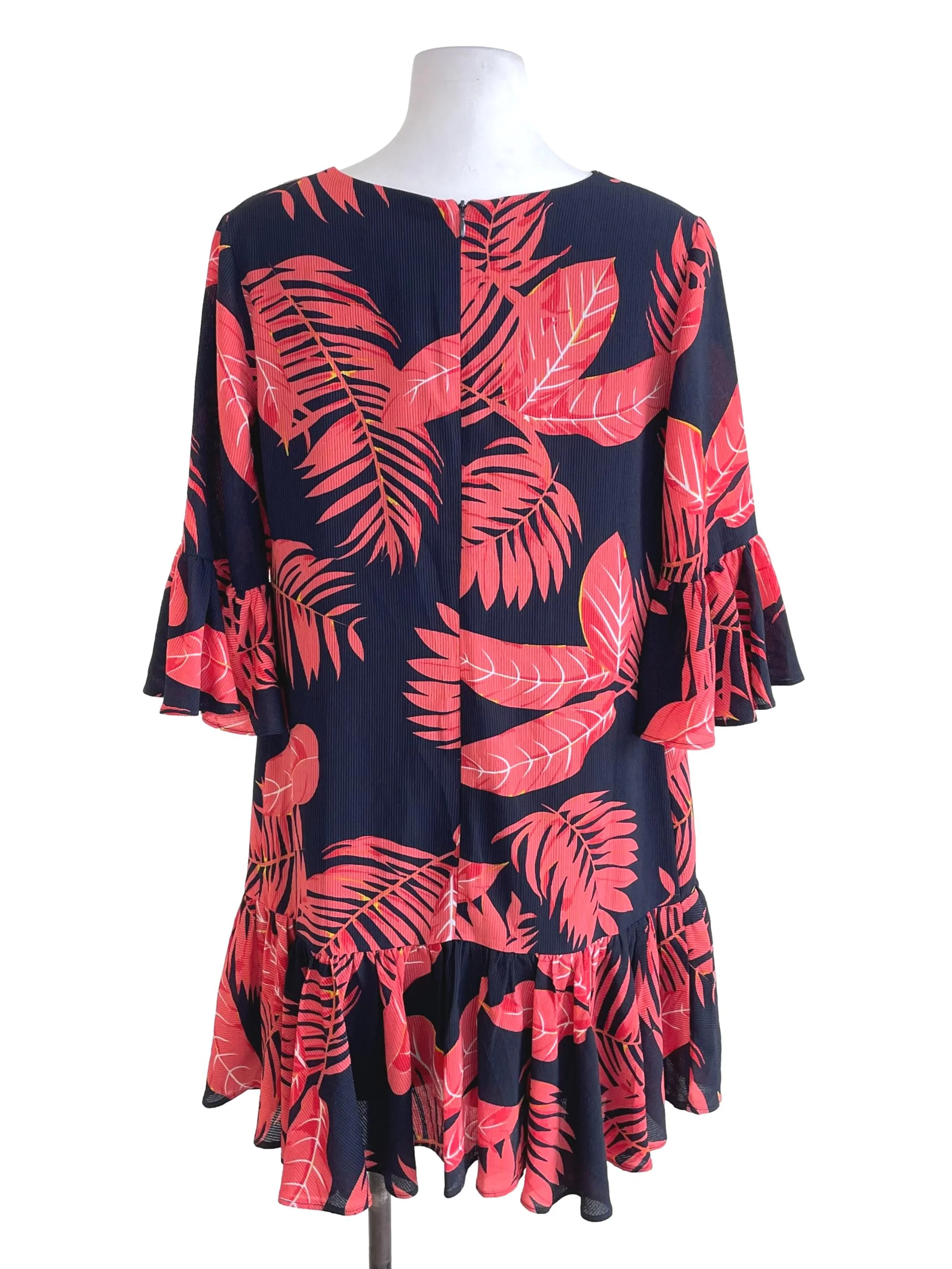 Black Plant Print Ruffled Loose Dress LB - Image 2