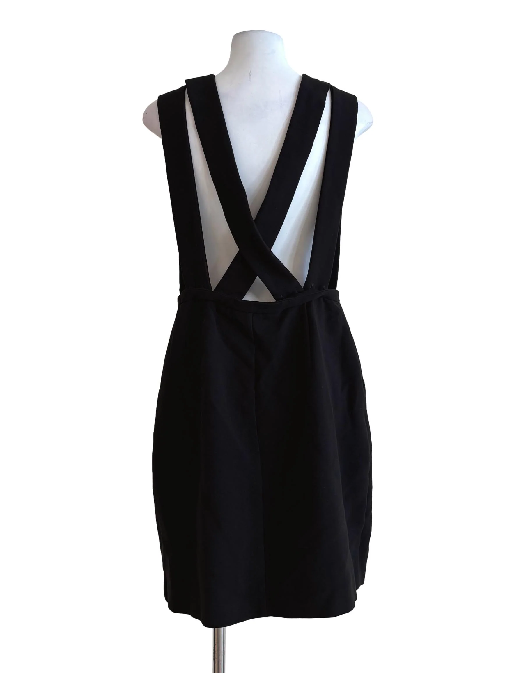 Black Plunged Neck Zip Up Dress - Image 2
