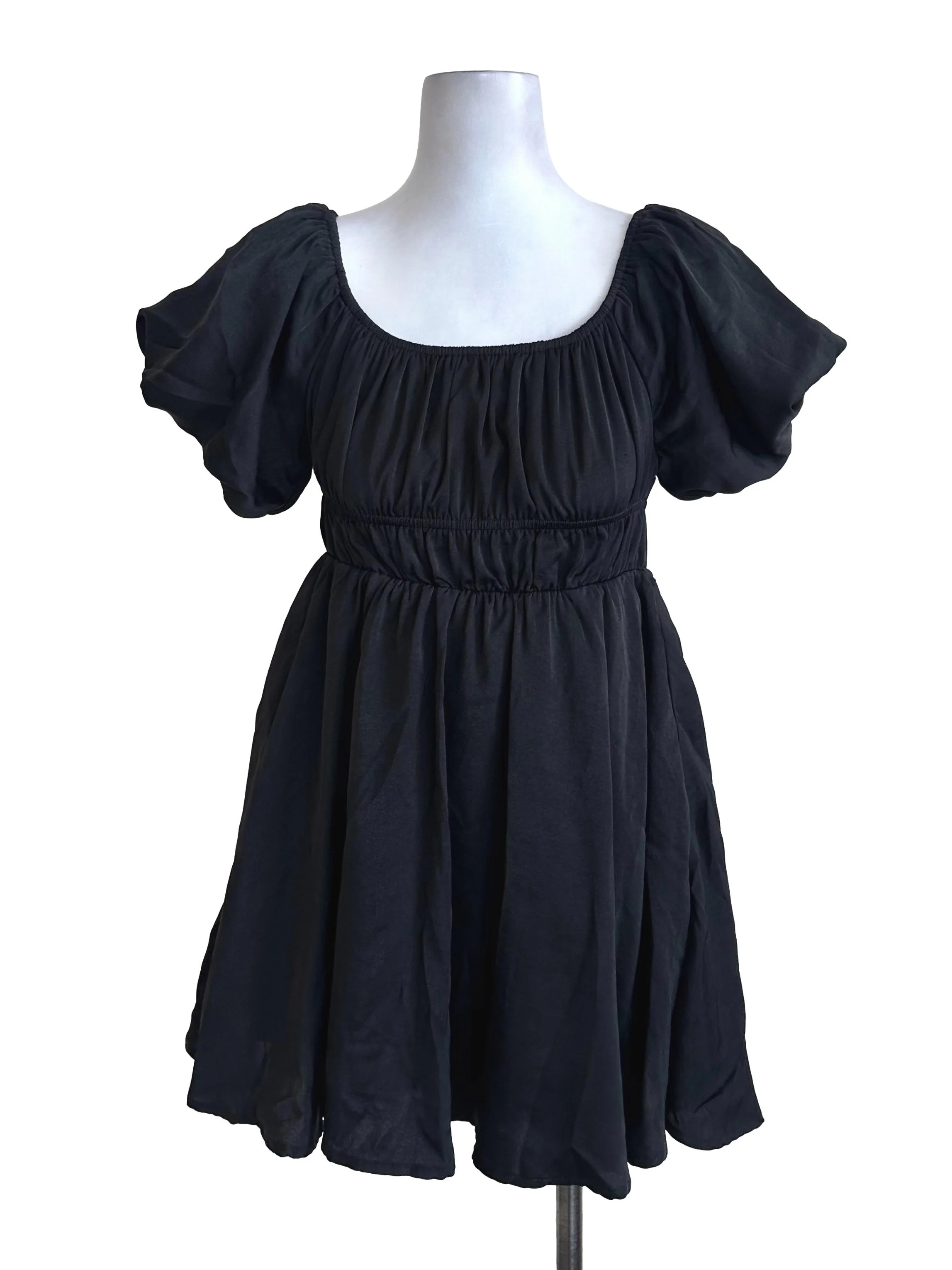 Black Puff Sleeve Babydoll Dress YHF