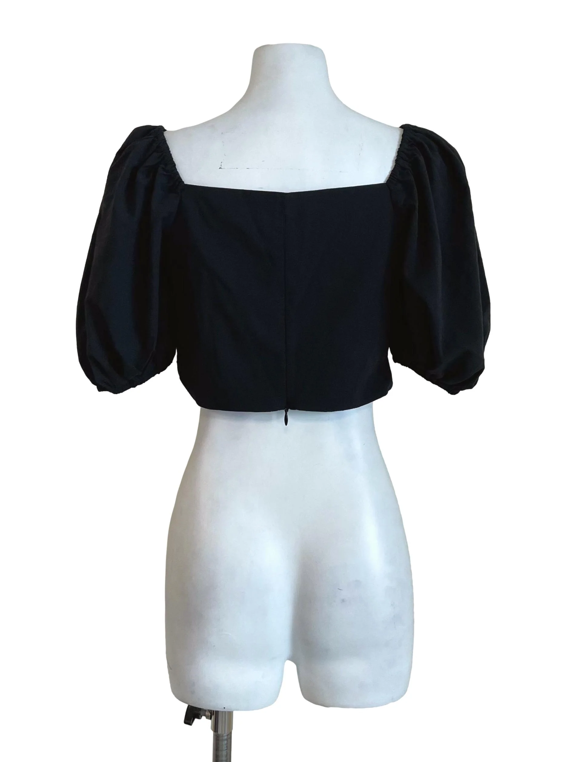 Black Puff Sleeves Crop Top - Image 2