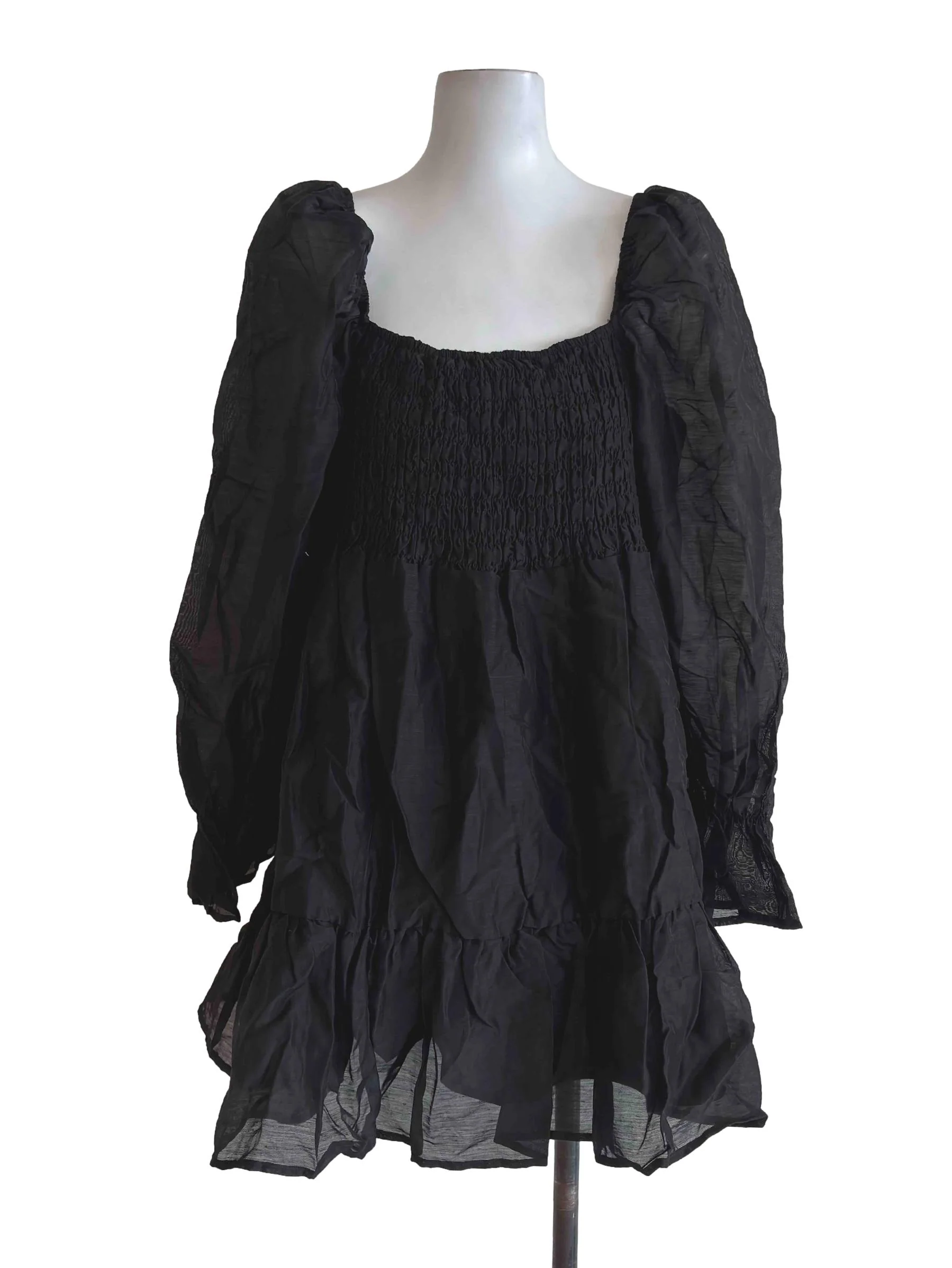 Black Puffed Sleeve Organza Mini Dress