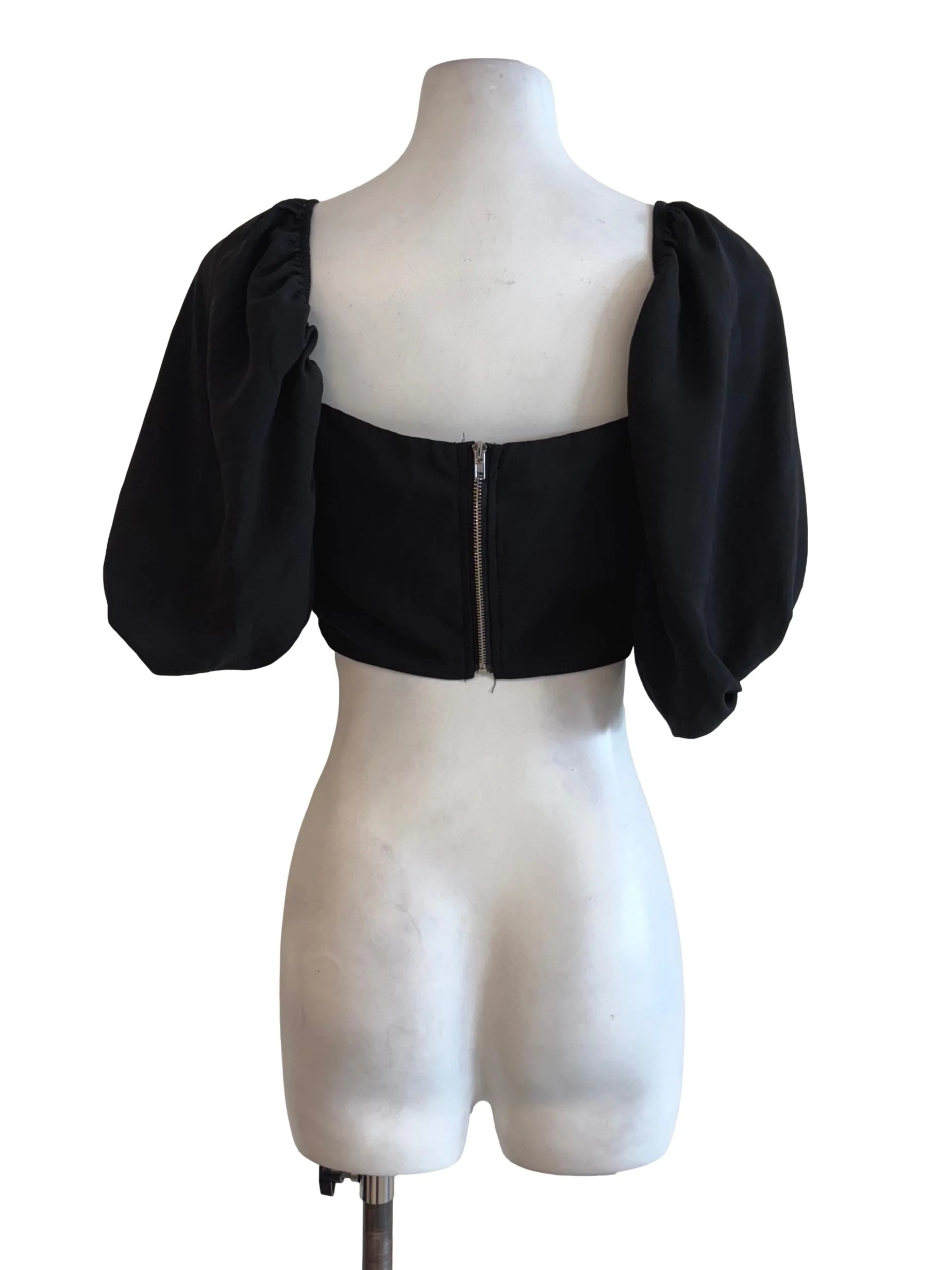 Black Puffed Sleeves Crop Top - Image 2