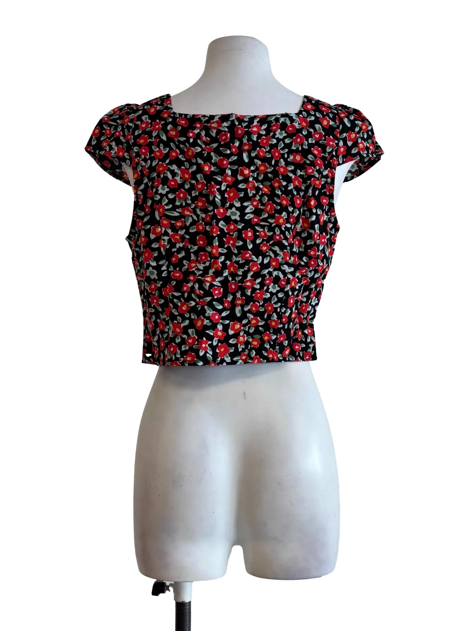 Black Red Floral Crop Top - Image 2
