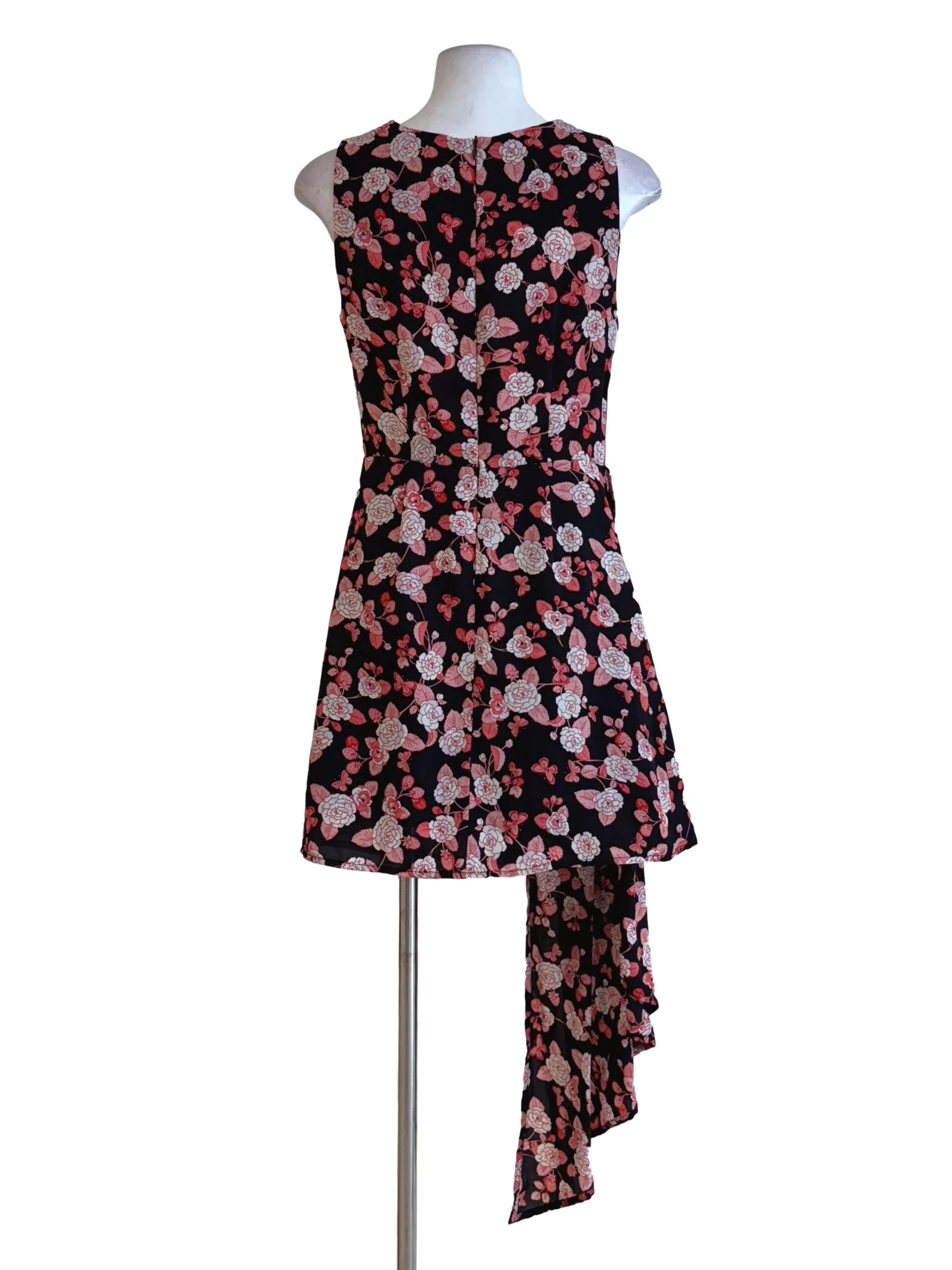 Black Red Floral Sleeveless Dress - Image 2