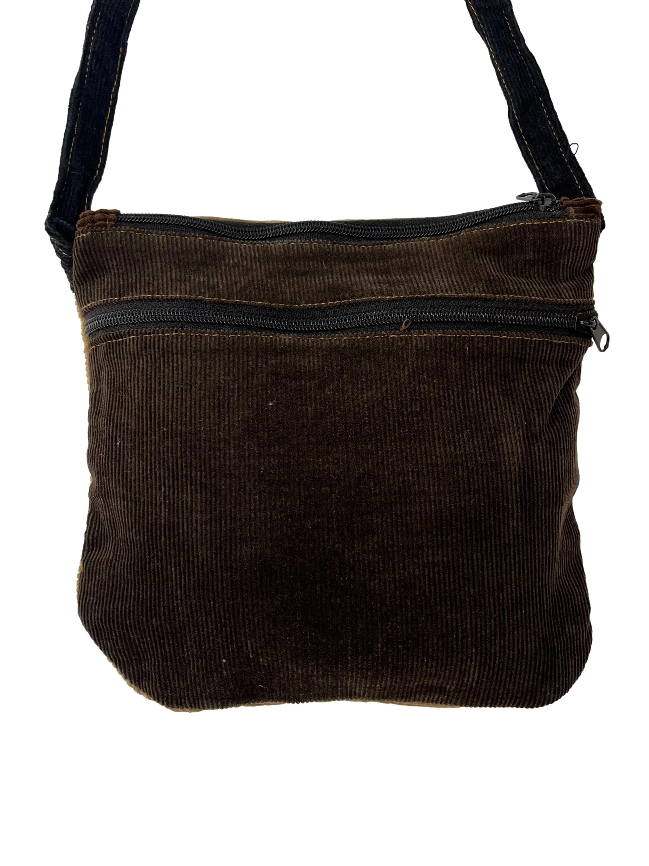 Black Red Patch Corduroy Mini Reworked Crossbody Bag With Black Strap - Image 2