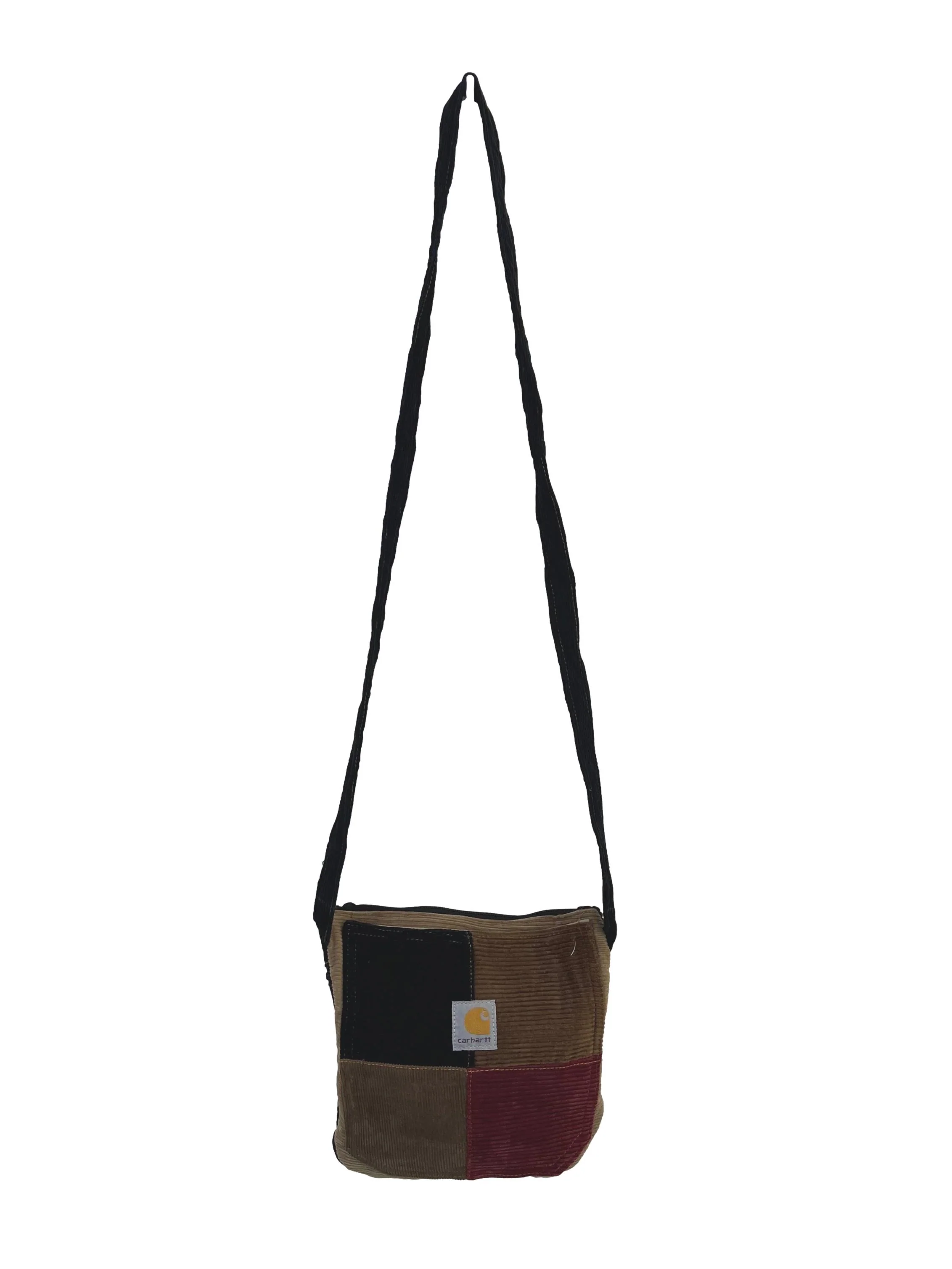 Black Red Patch Corduroy Mini Reworked Crossbody Bag With Black Strap - Image 3