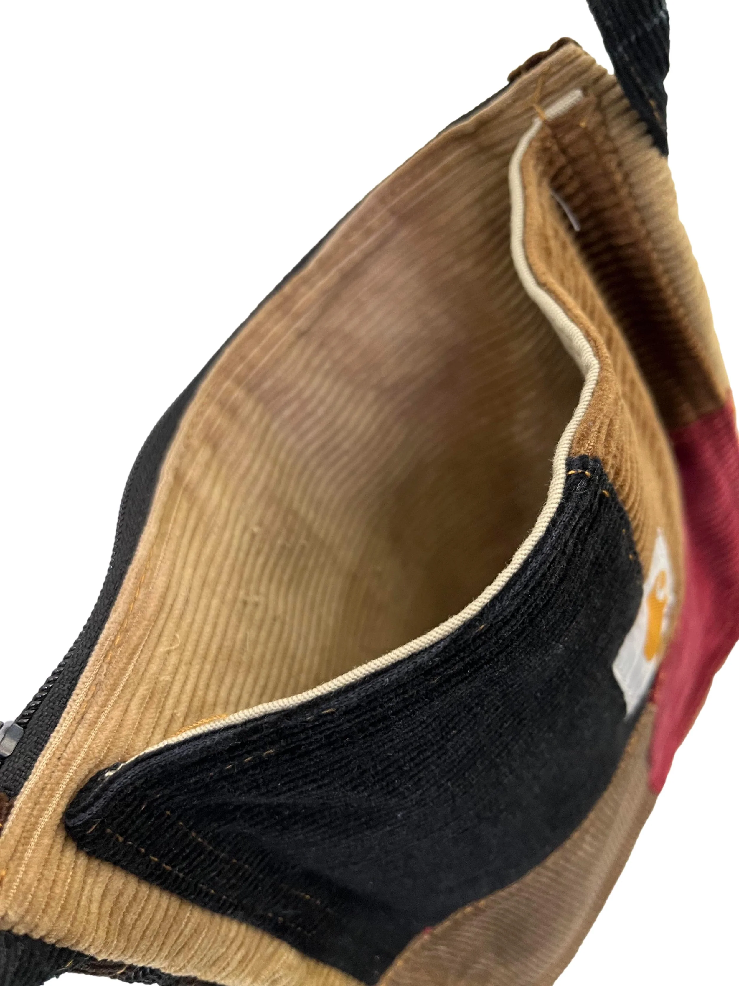 Black Red Patch Corduroy Mini Reworked Crossbody Bag With Black Strap - Image 5