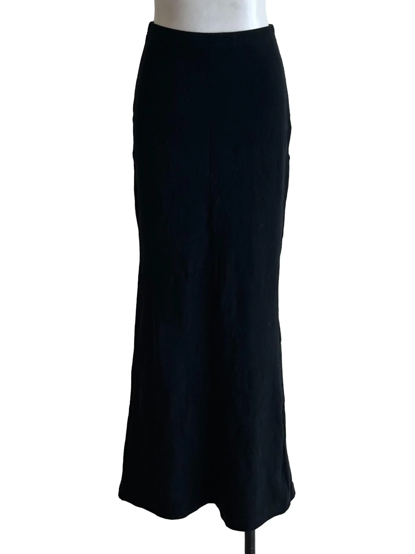 Black Ribbed Bias-Cut Skirt