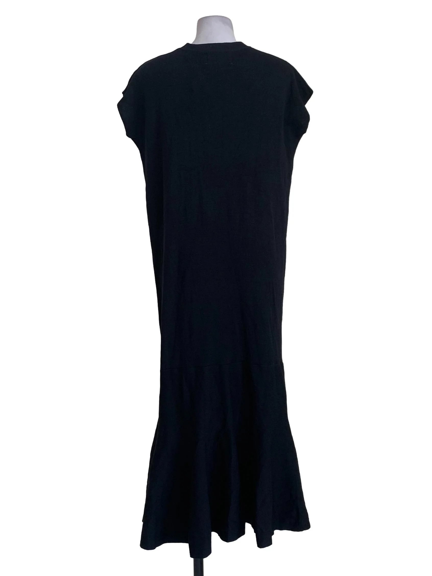 Black Ribbed Knit Sleeveless Fishtail Button Midi Dress - Image 2
