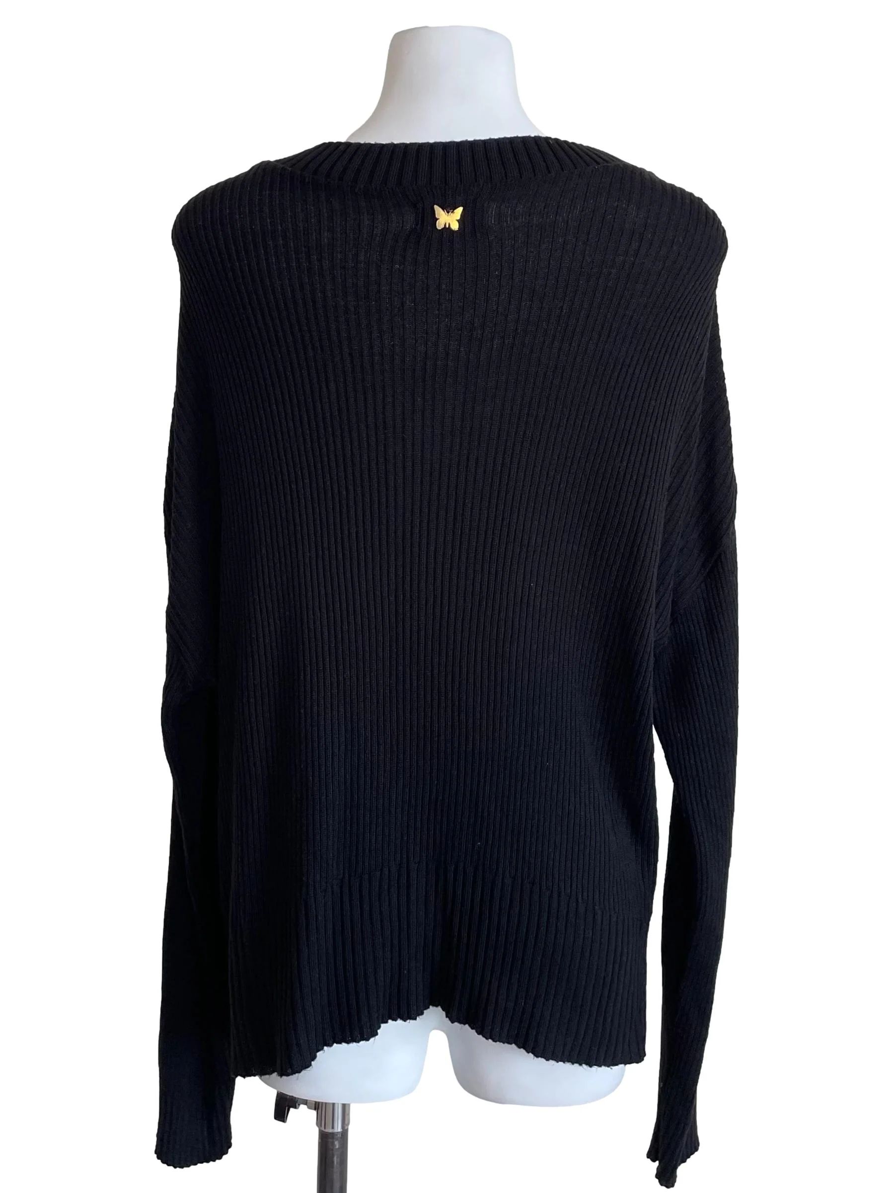 Black Ribbed Long Sleeves Knit Top - Image 2