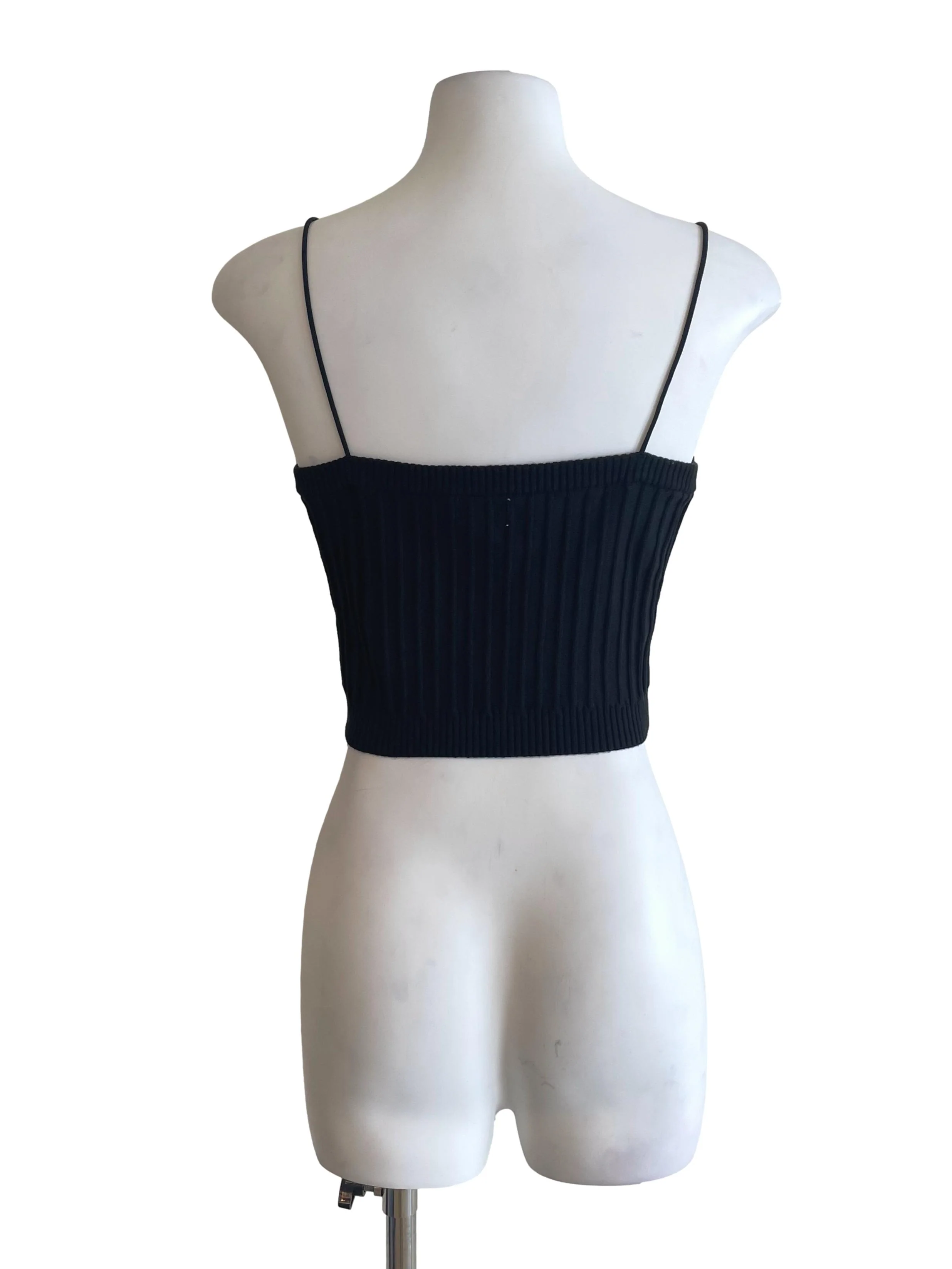 Black Ribbed Spaghetti Strap Top - Image 2