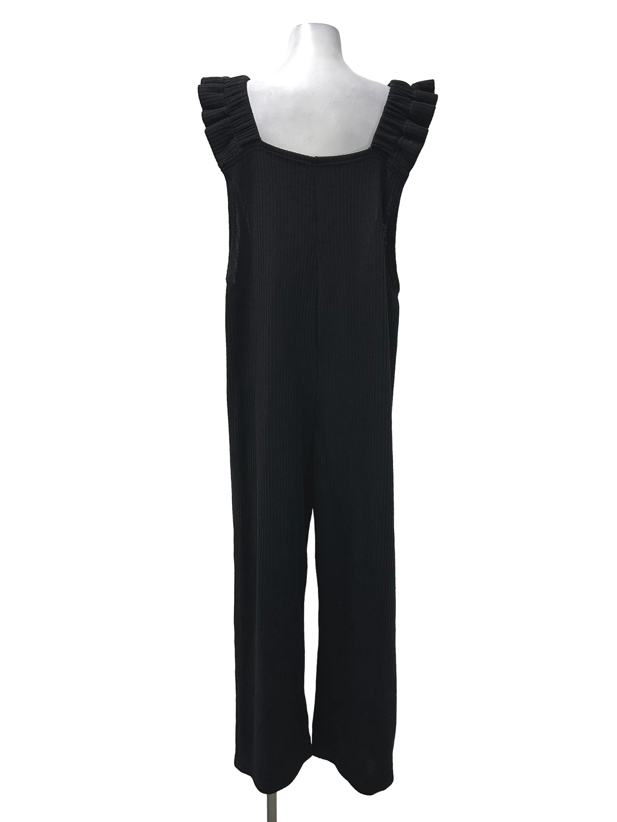 Black Ruffled Ribbed Jumpsuit - Image 2