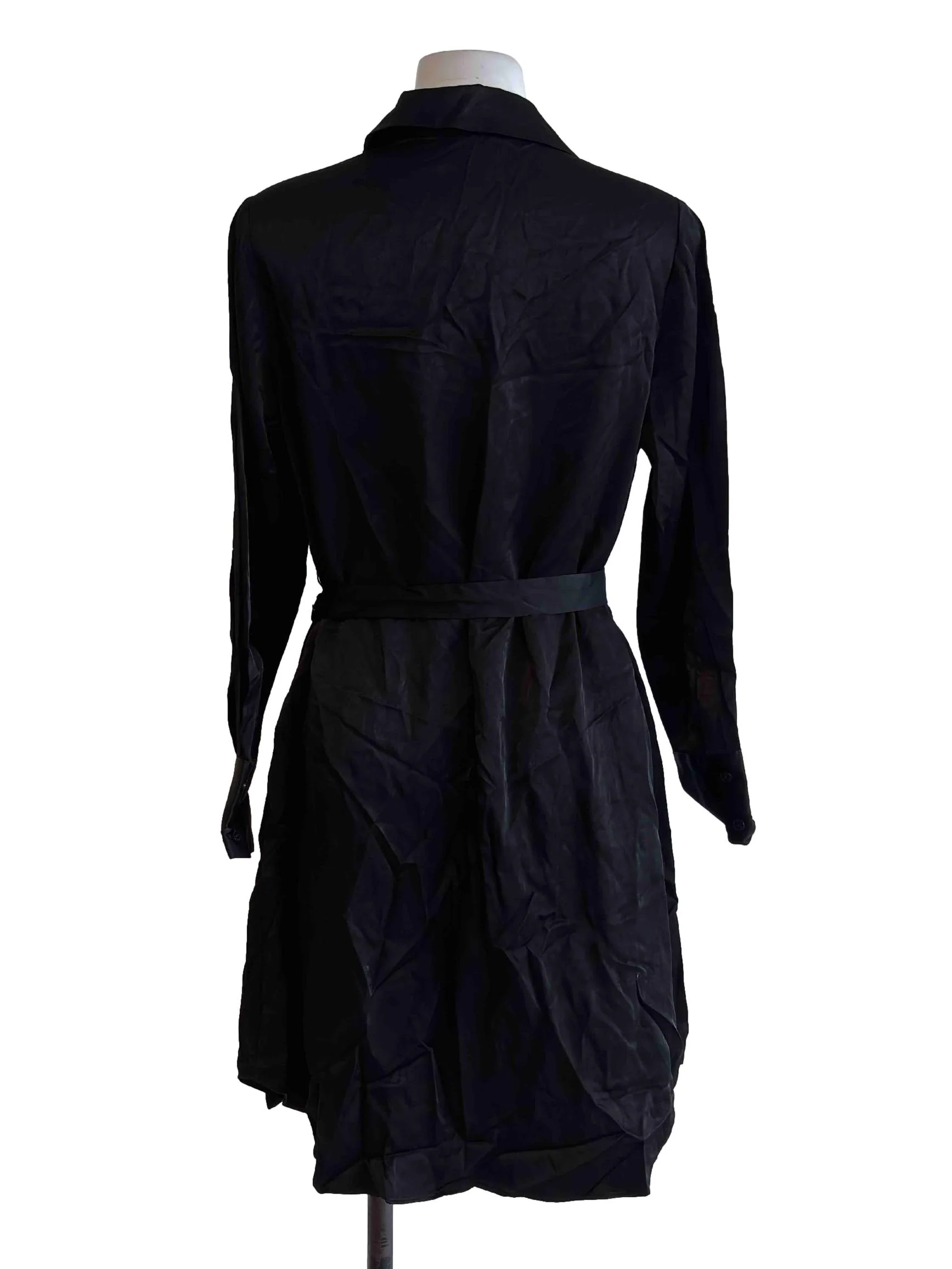 Black Satin Button Front Mini Dress - Image 2