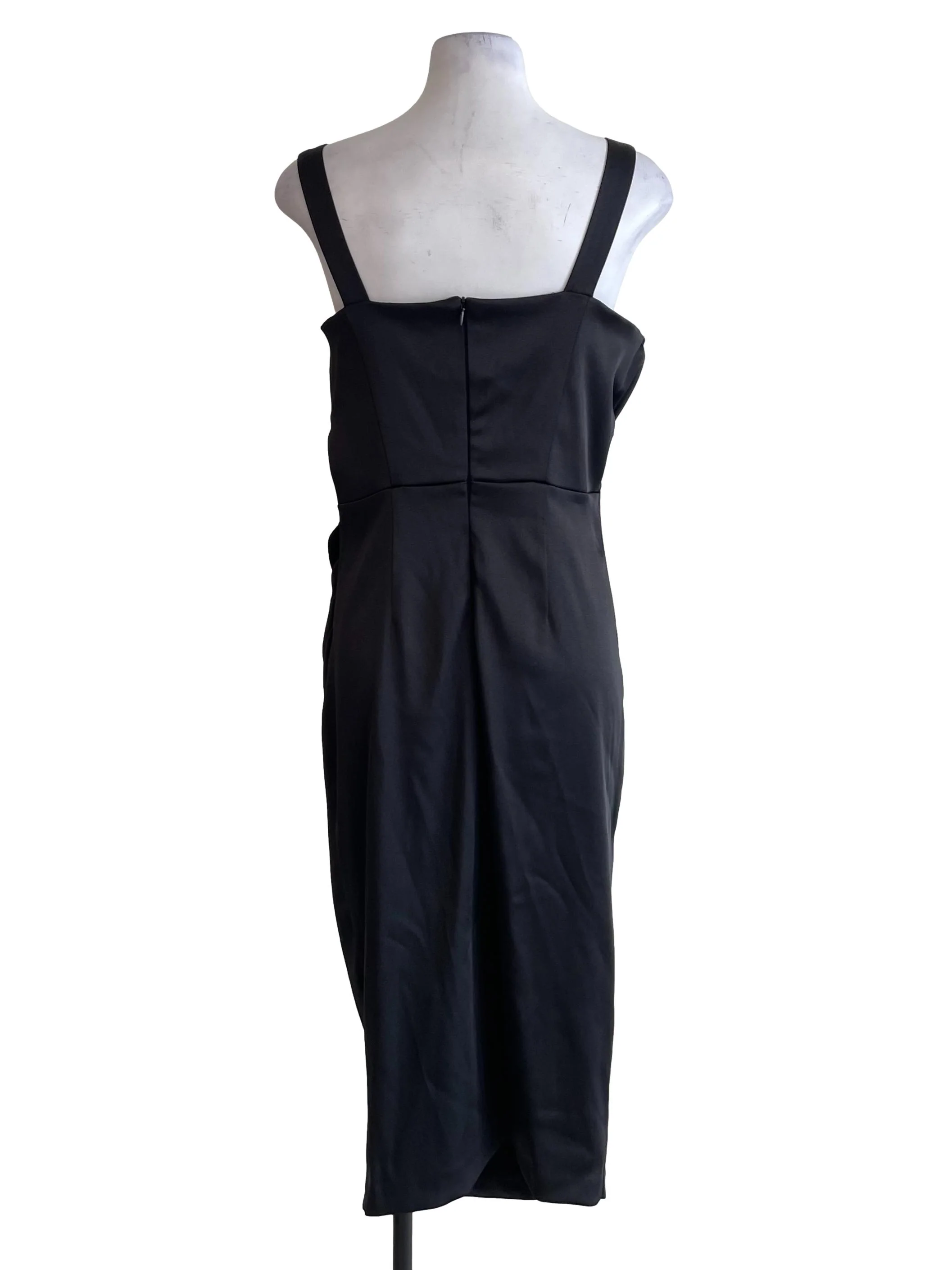 Black Satin Draped Dress - Image 2