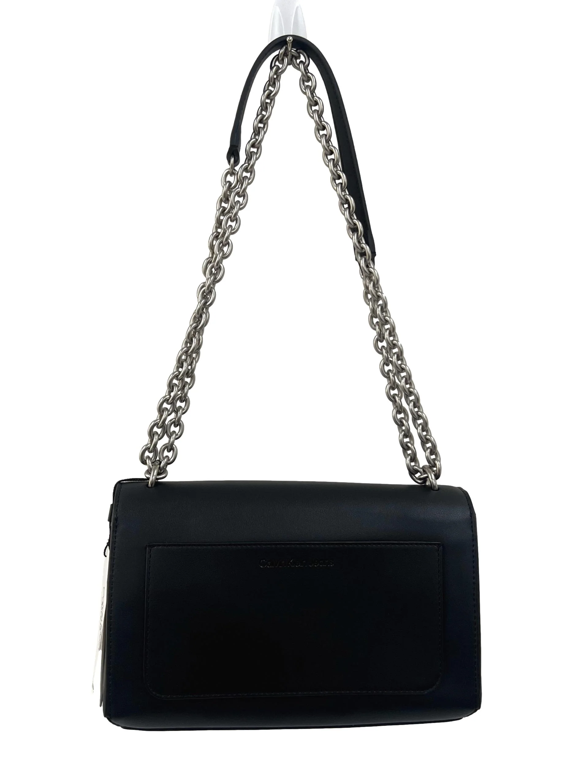 Black Sculpted Flap Crossbody Bag Csn - Image 2