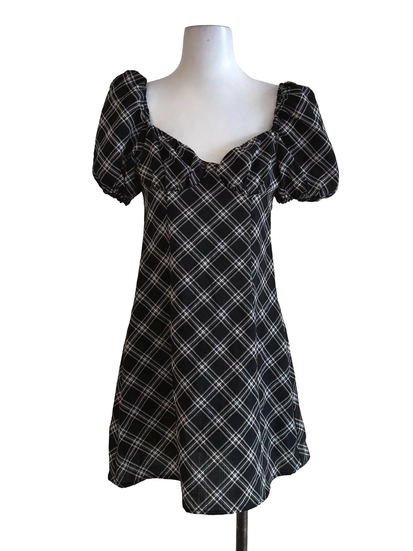 Black Shepherd Check Pattern Mini Dress