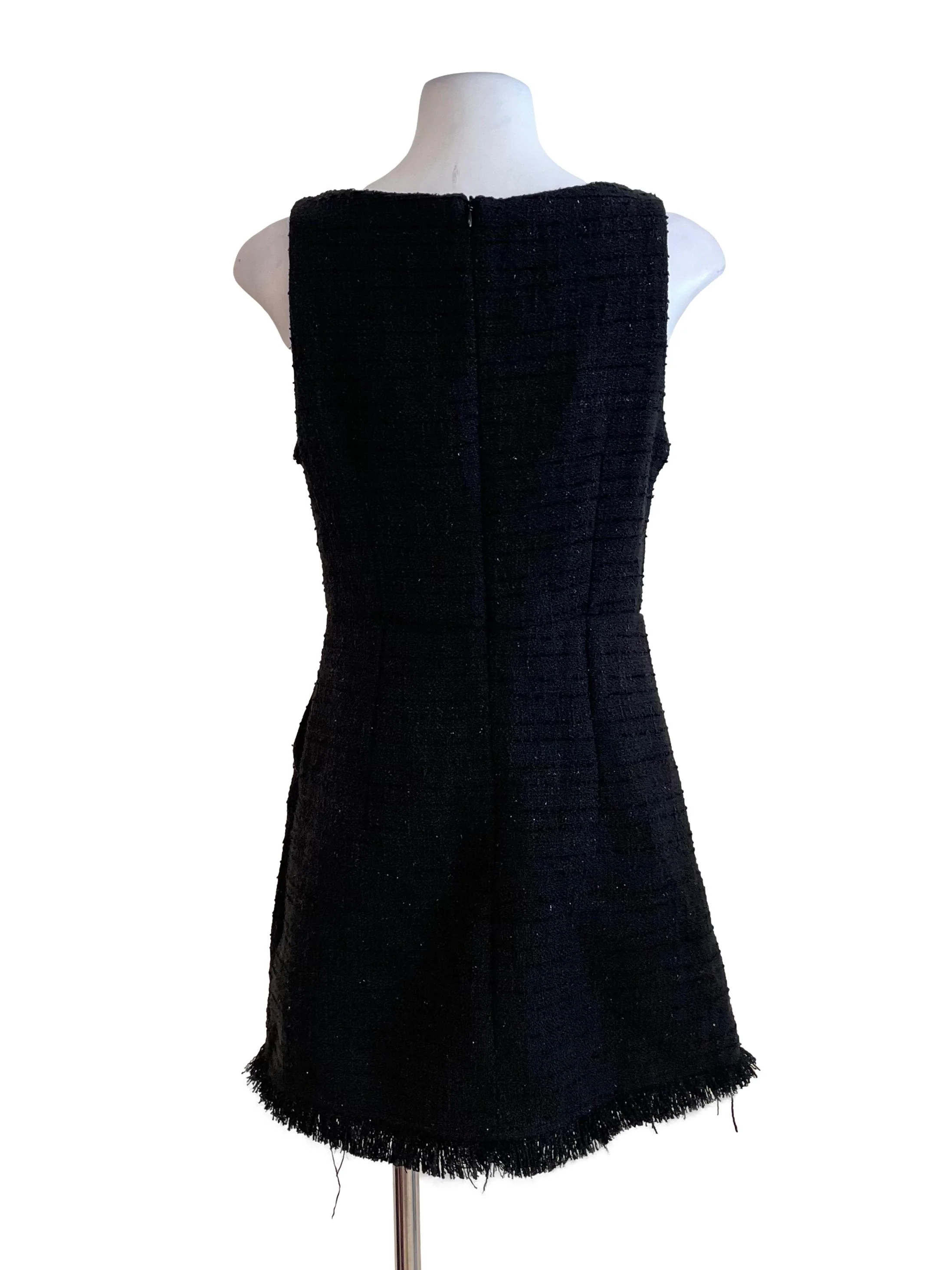 Black Shiny Tweed A-Line Dress - Image 2