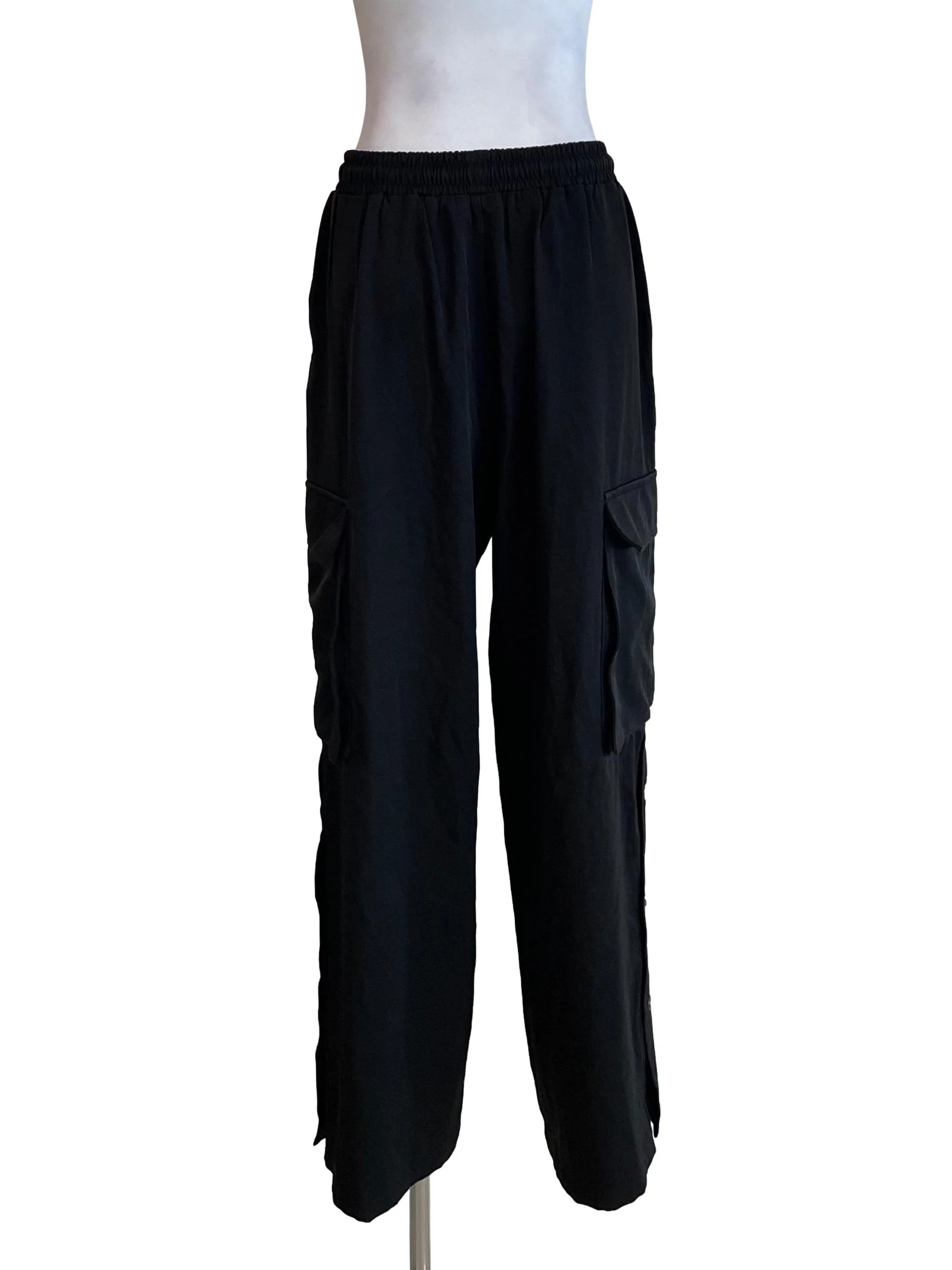 Black Side Buttons Baggy Pants - Image 2