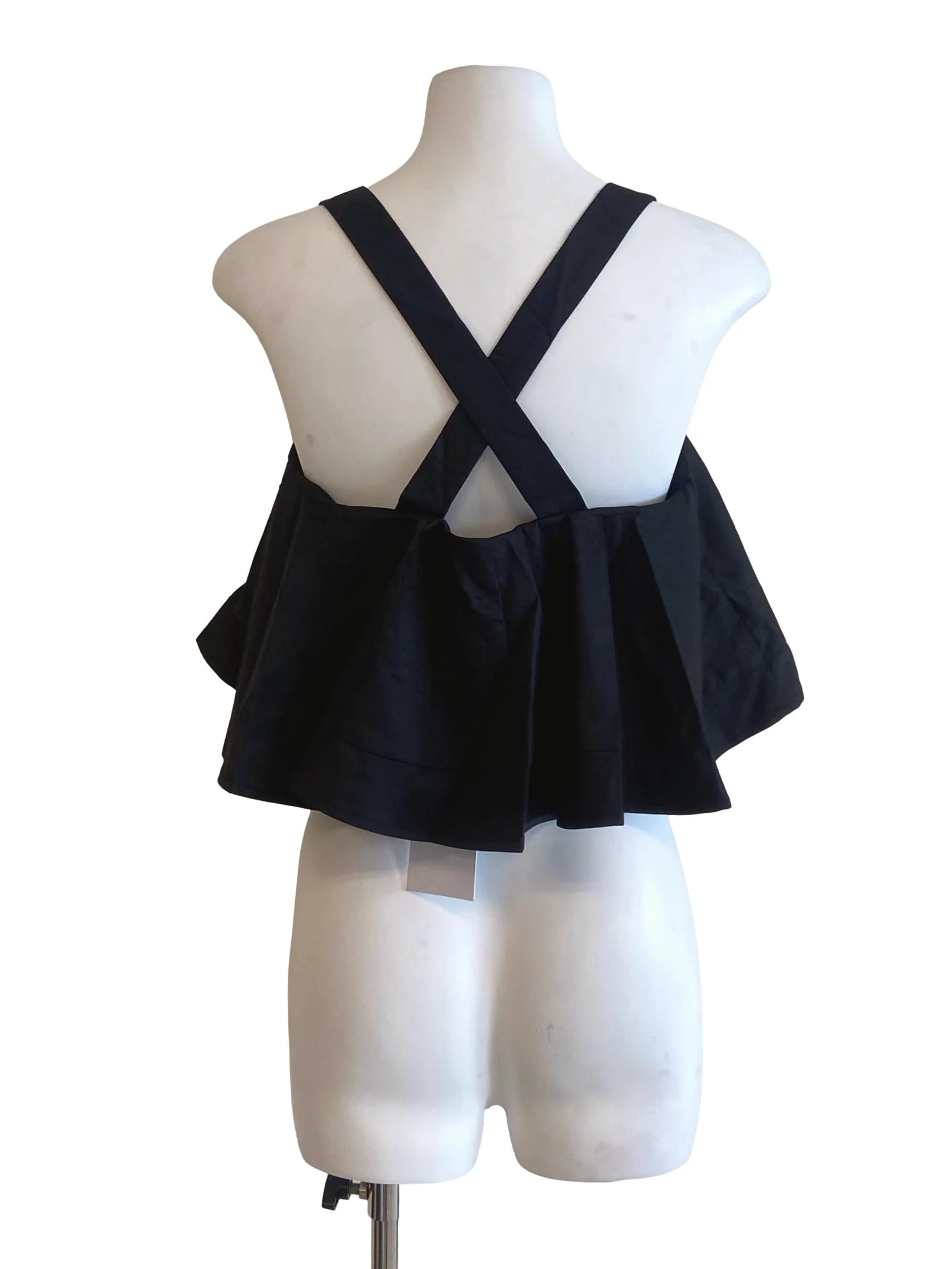 Black Sleeveless Ruffle Crop Top - Image 2