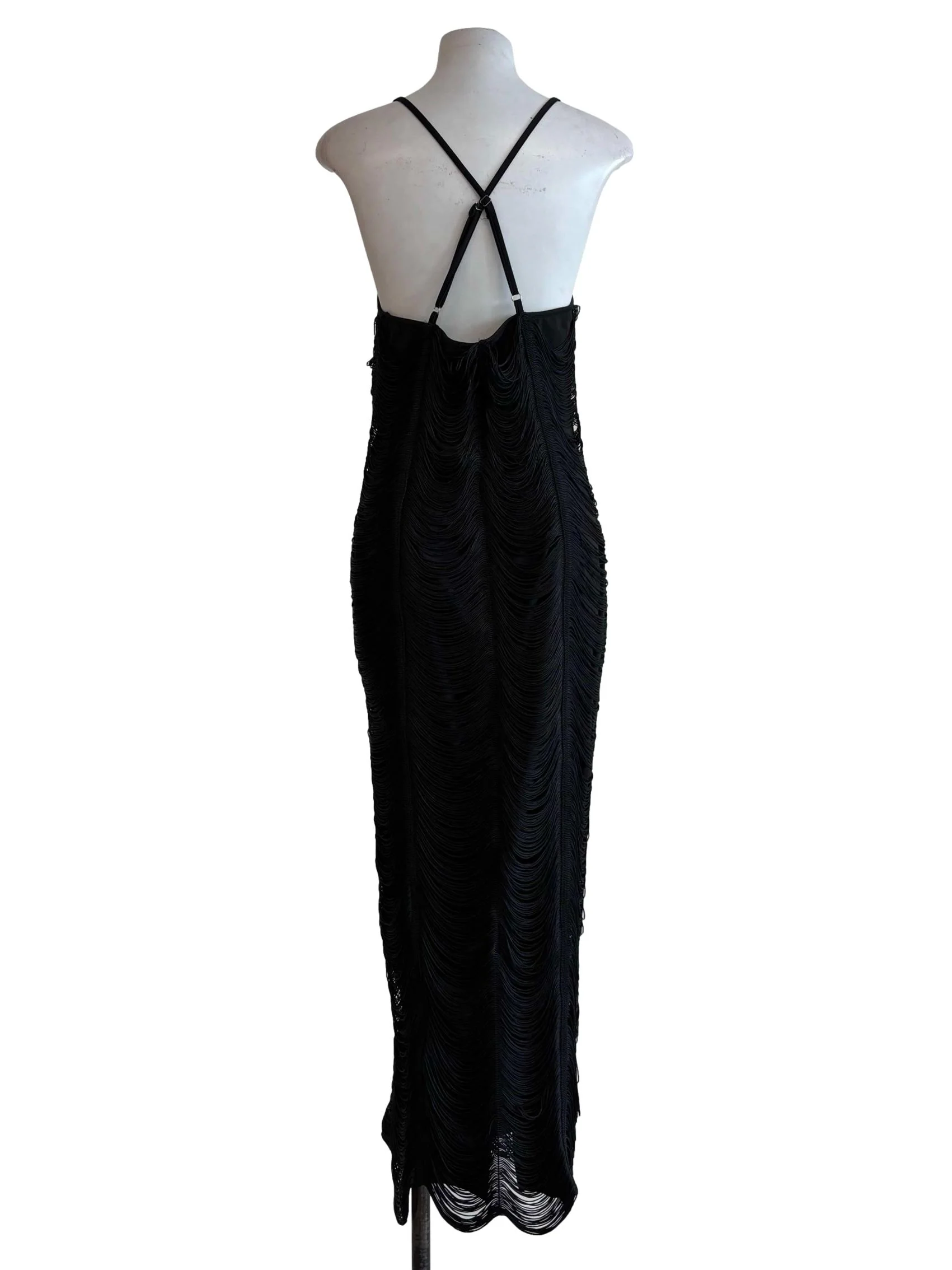 Black Spaghetti Strap Tassel Dress - Image 2