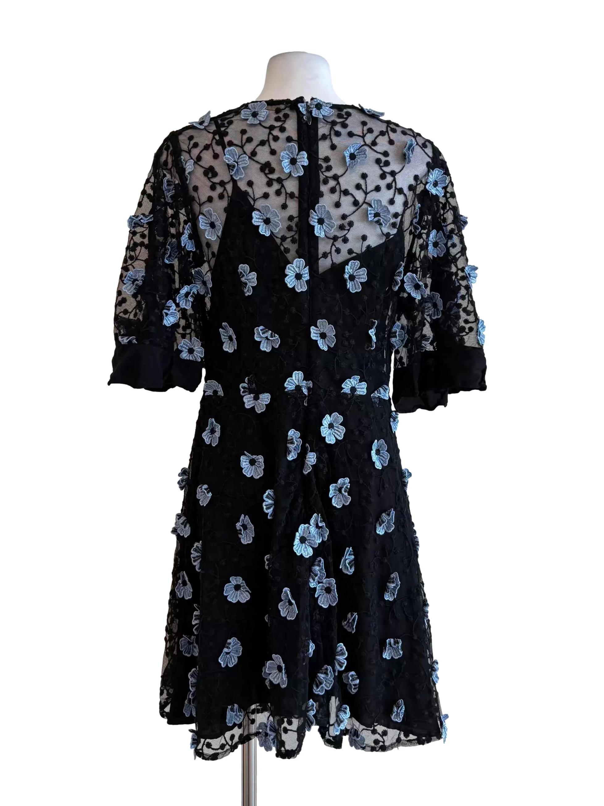 Black Textured 3D Blue Flower Dress - Image 2