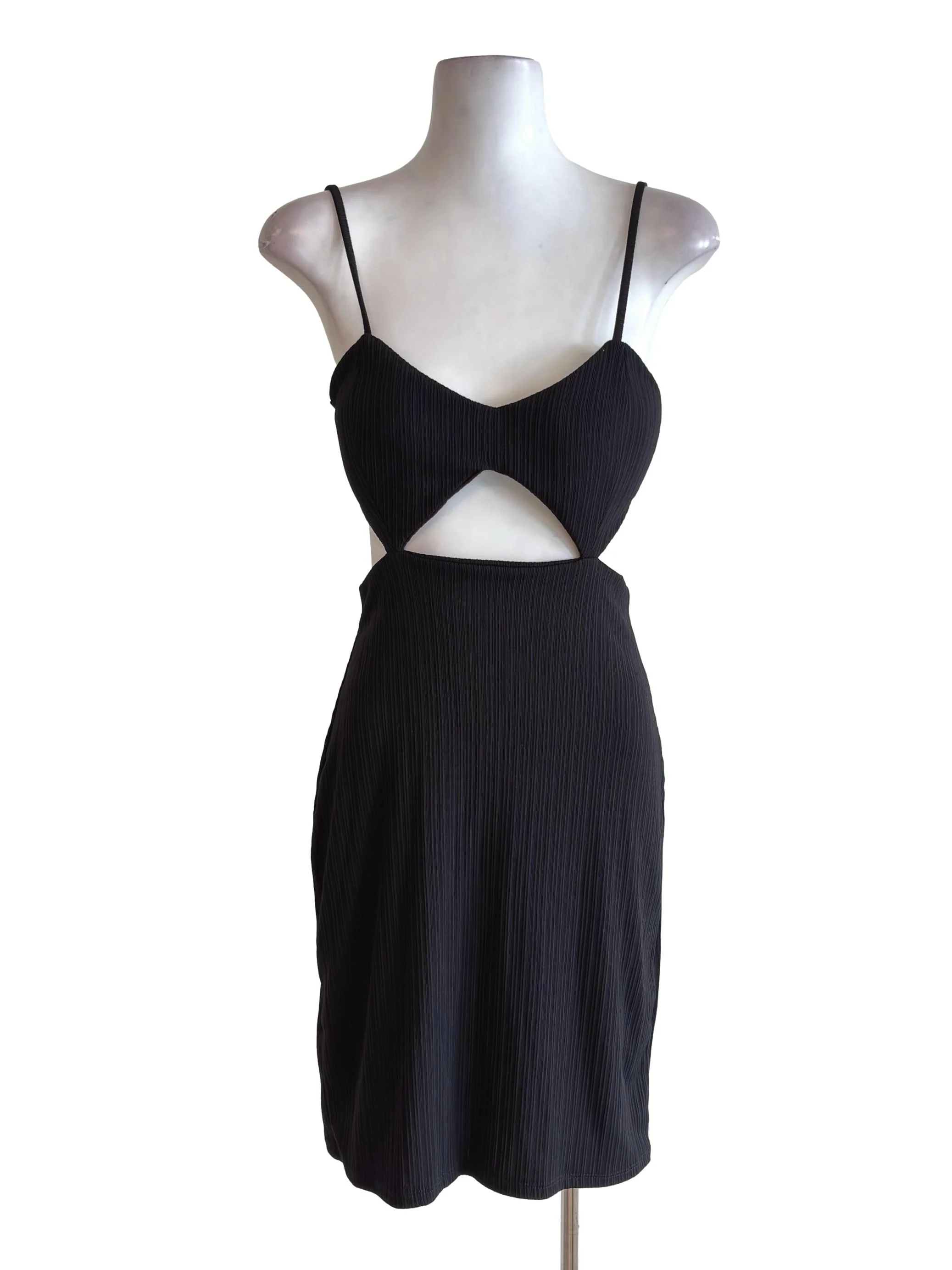 Black Textured Cut Out Fitted Mini Dress