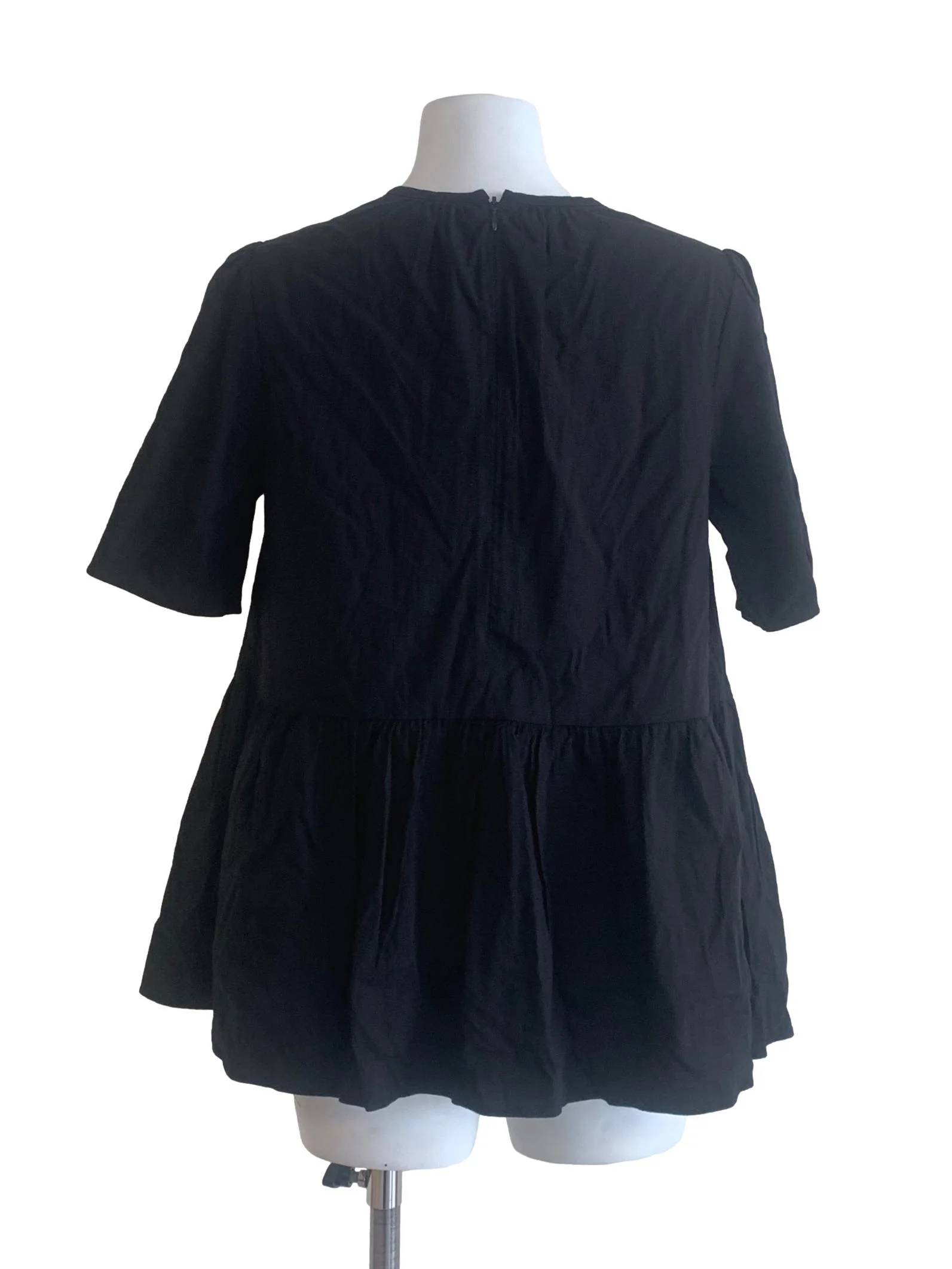 Black Textured Rayon Peplum Blouse OSN - Image 2