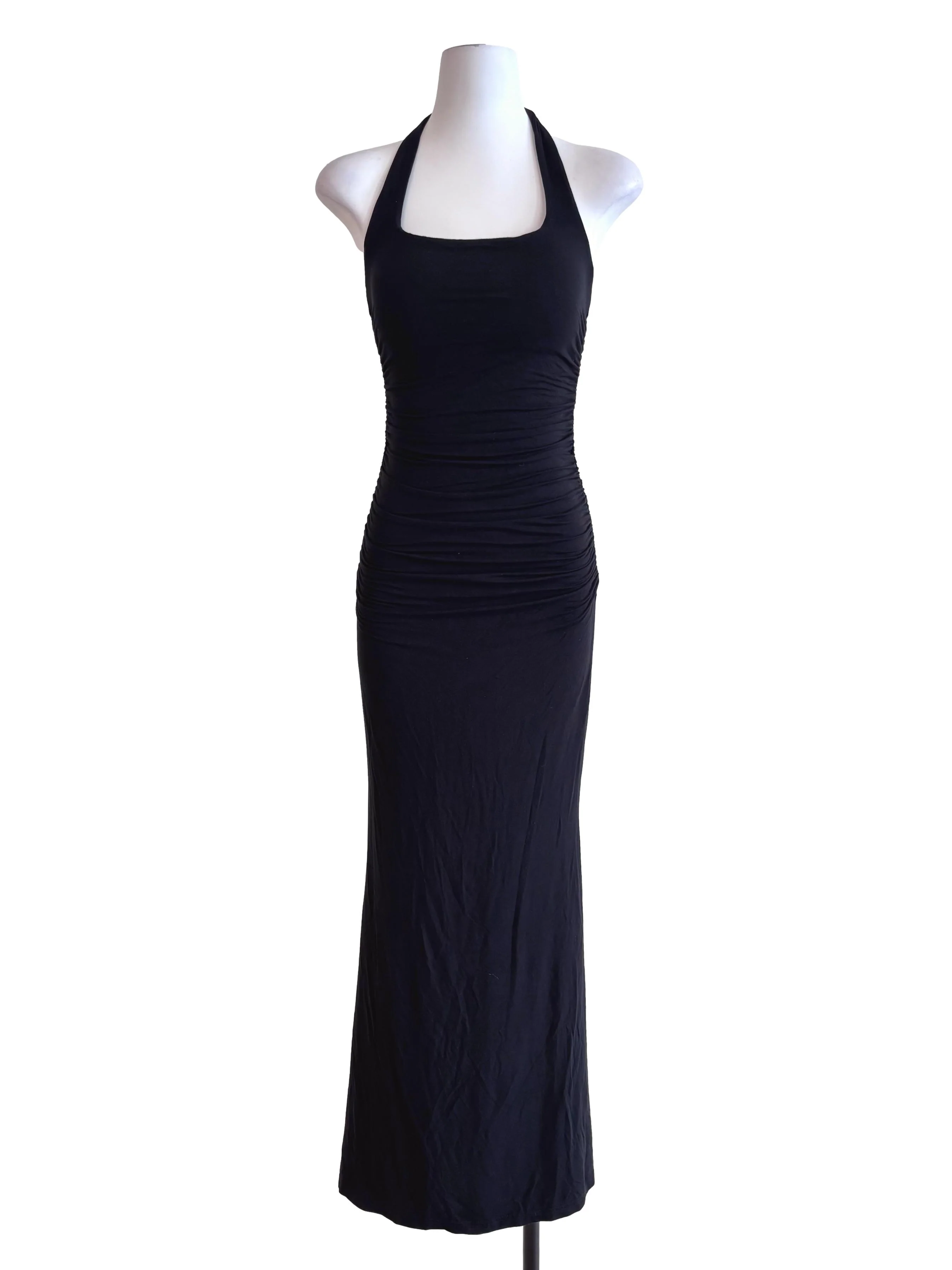 Black Tie Strap Halter Fitted Dress