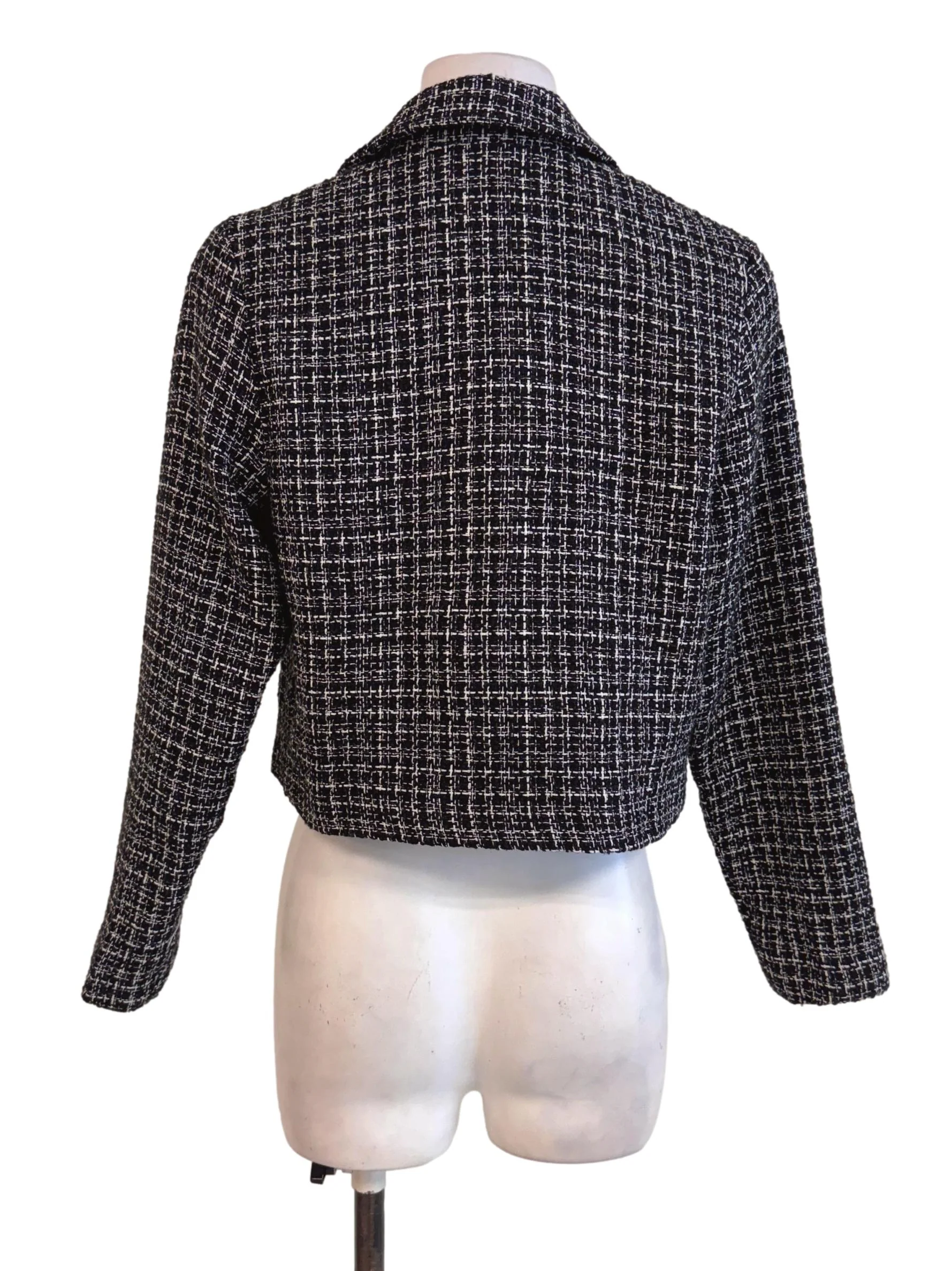 Black Tweed Cropped Blazer - Image 2