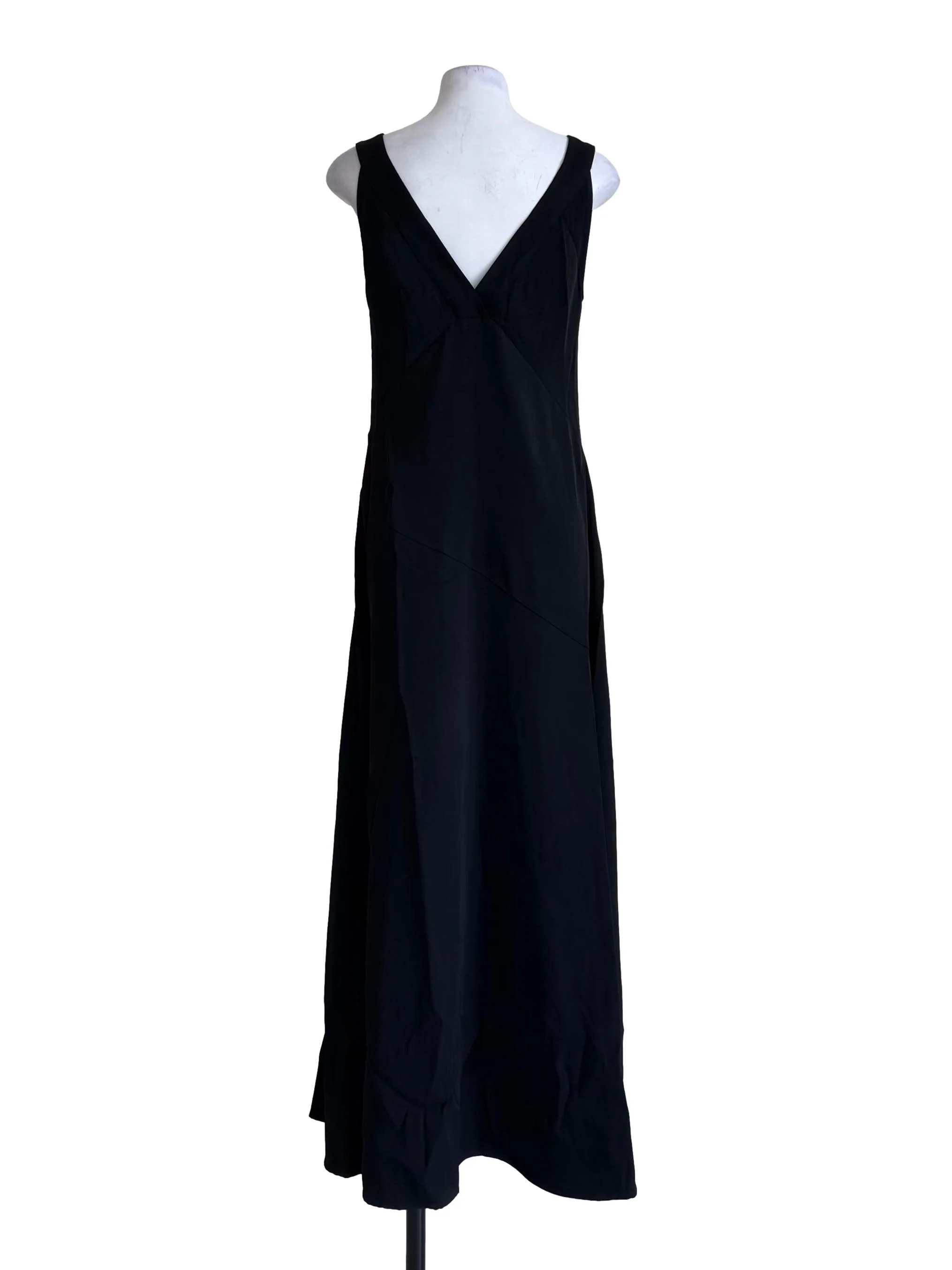 Black V-Neck Asymmetrical Drape Dress OSN - Image 2