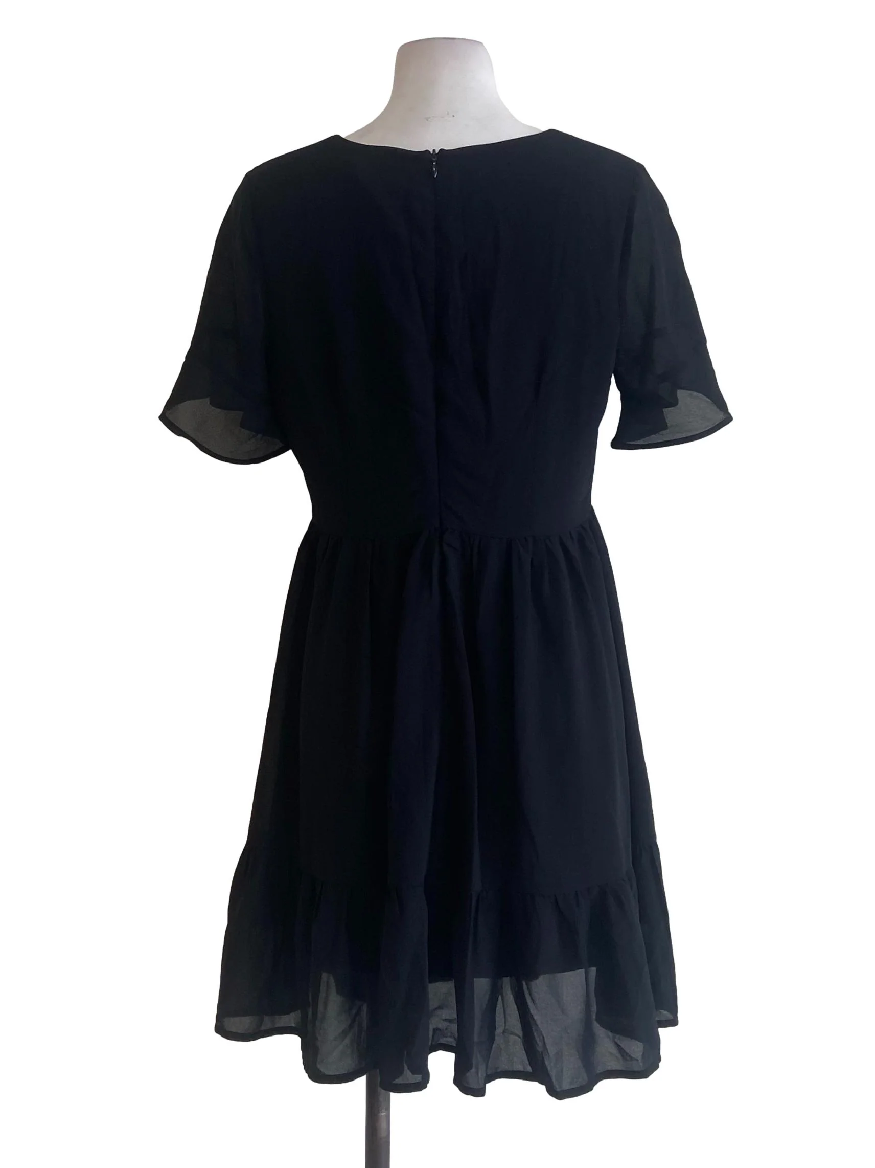 Black V Neck Drop Waist Dress - Image 2