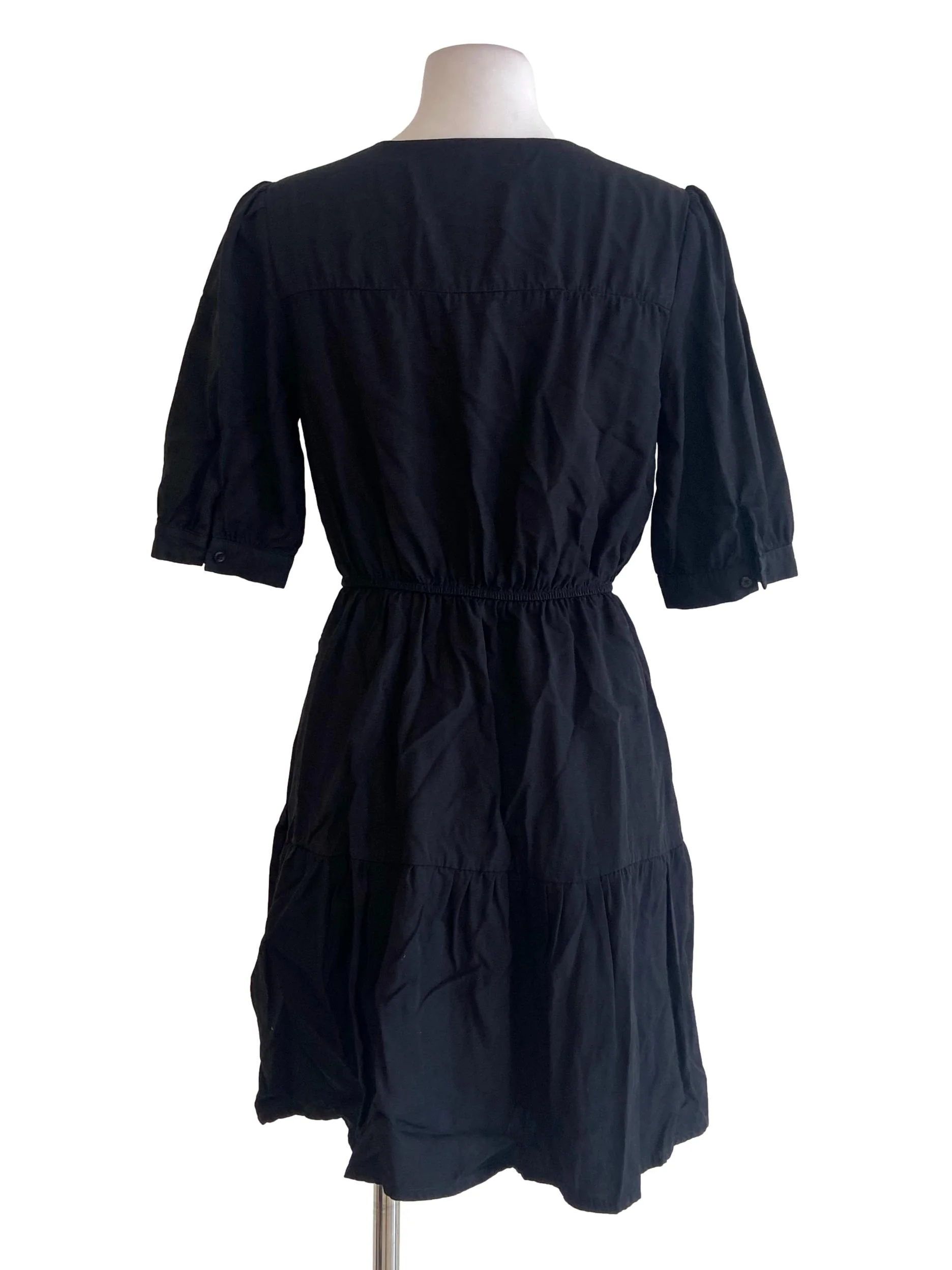 Black V Neck Layered Linen Dress TEM - Image 2