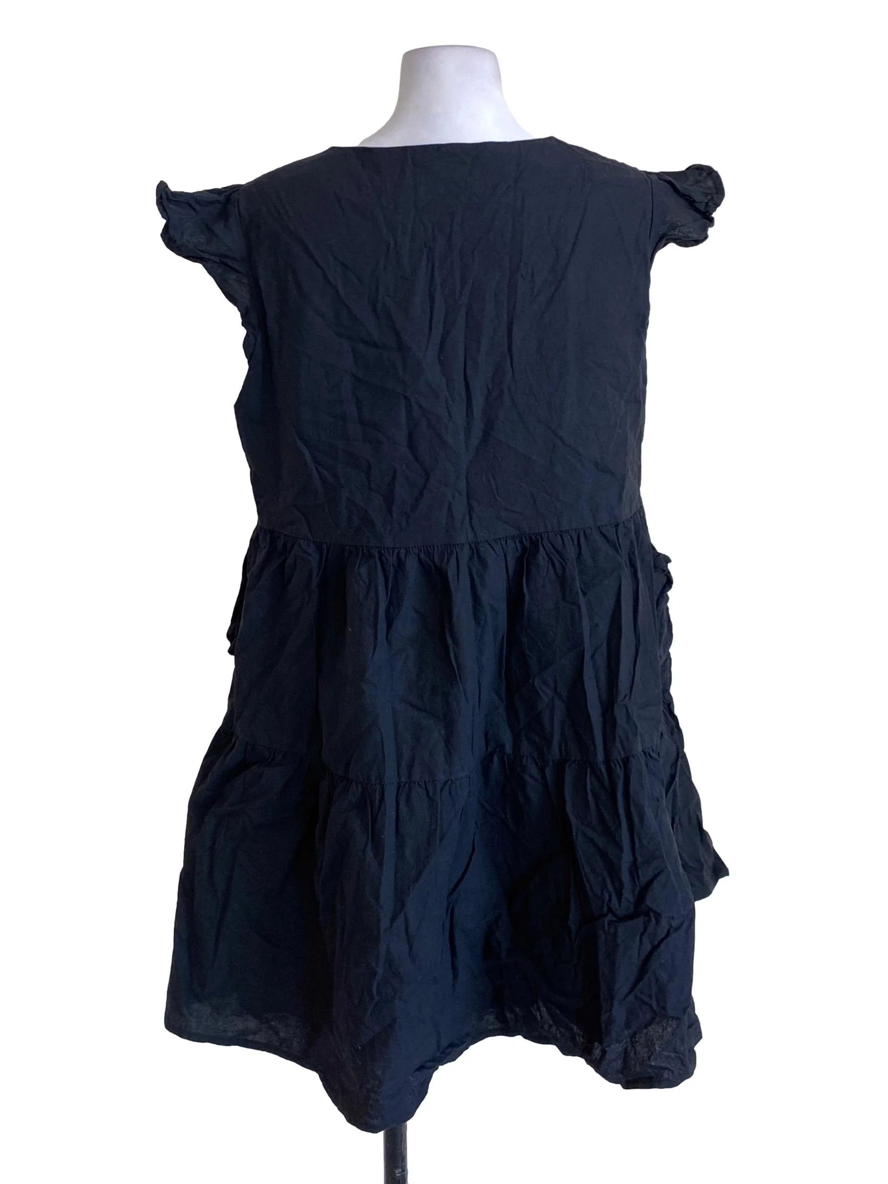 Black V-Neck Ruffle Sleeved Buttoned Down Layered Dress - Image 2