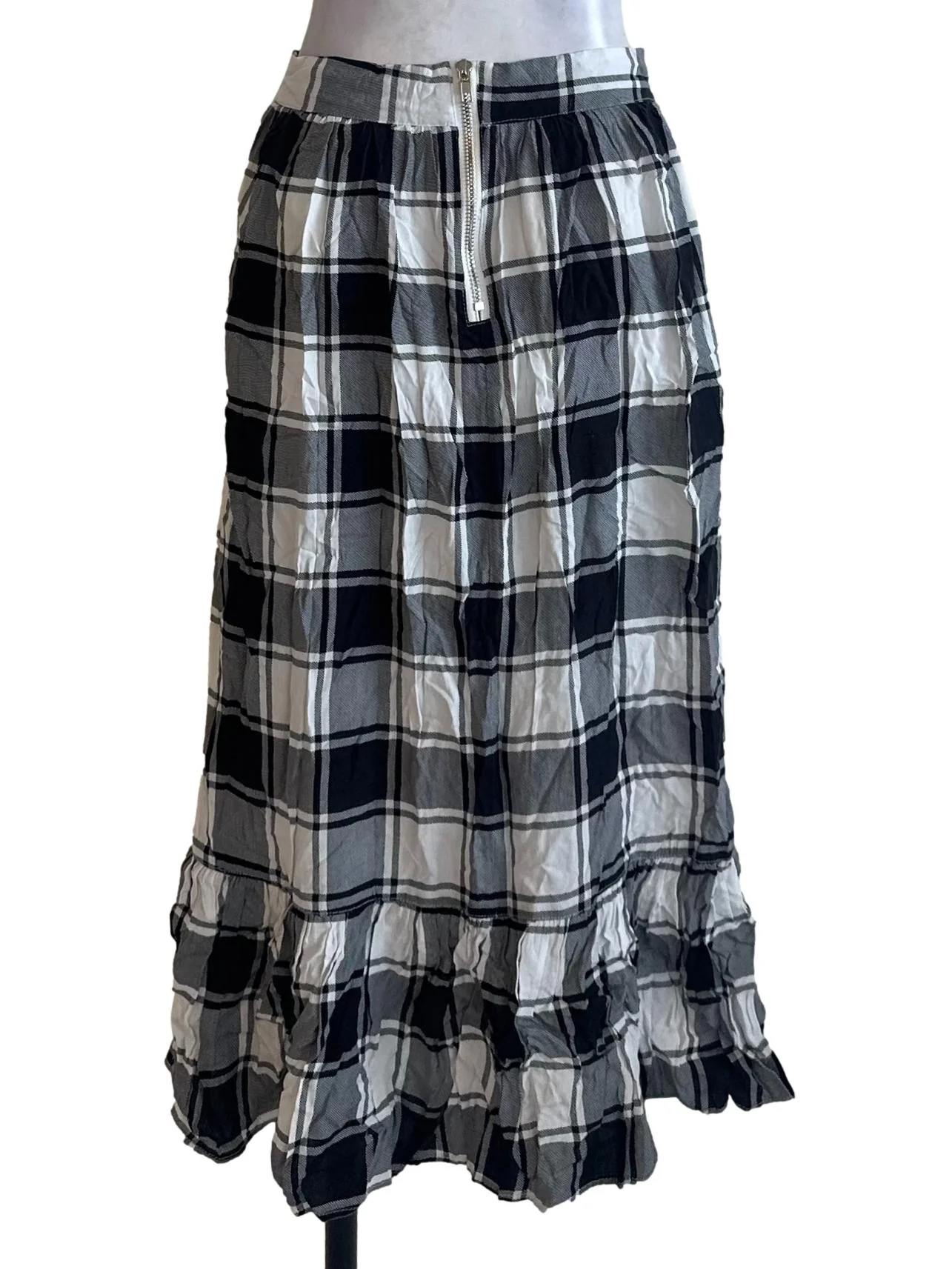 Black White Plaid Ruffle Skirt - Image 2
