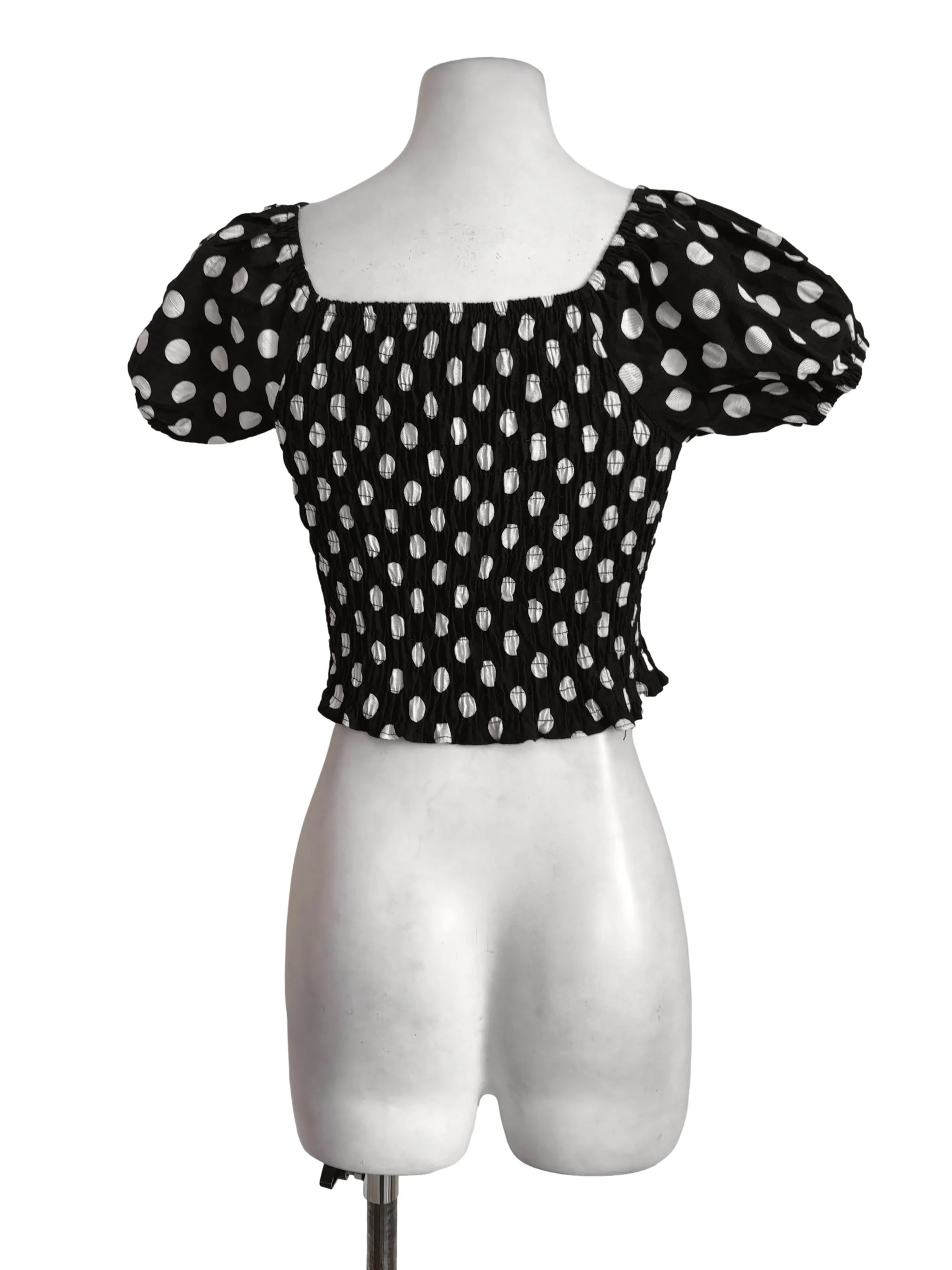 Black White Polka Dots Smock Blouse TEM - Image 2