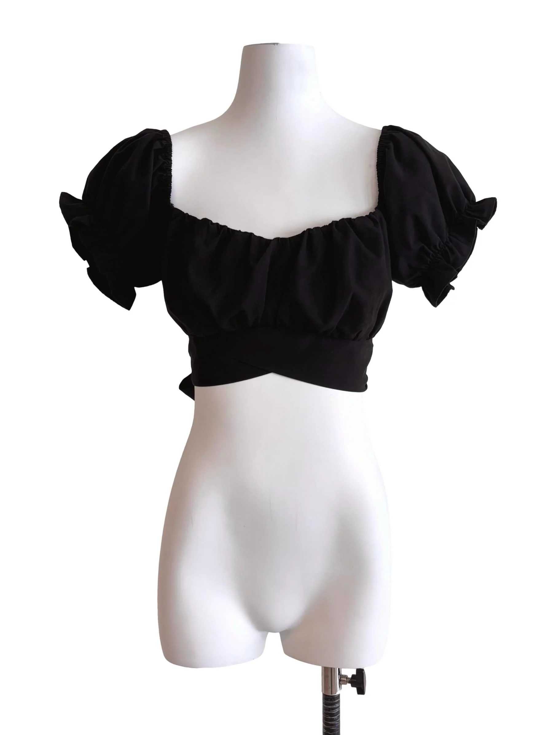 Black Wrap Tie Back Crop Top YHF