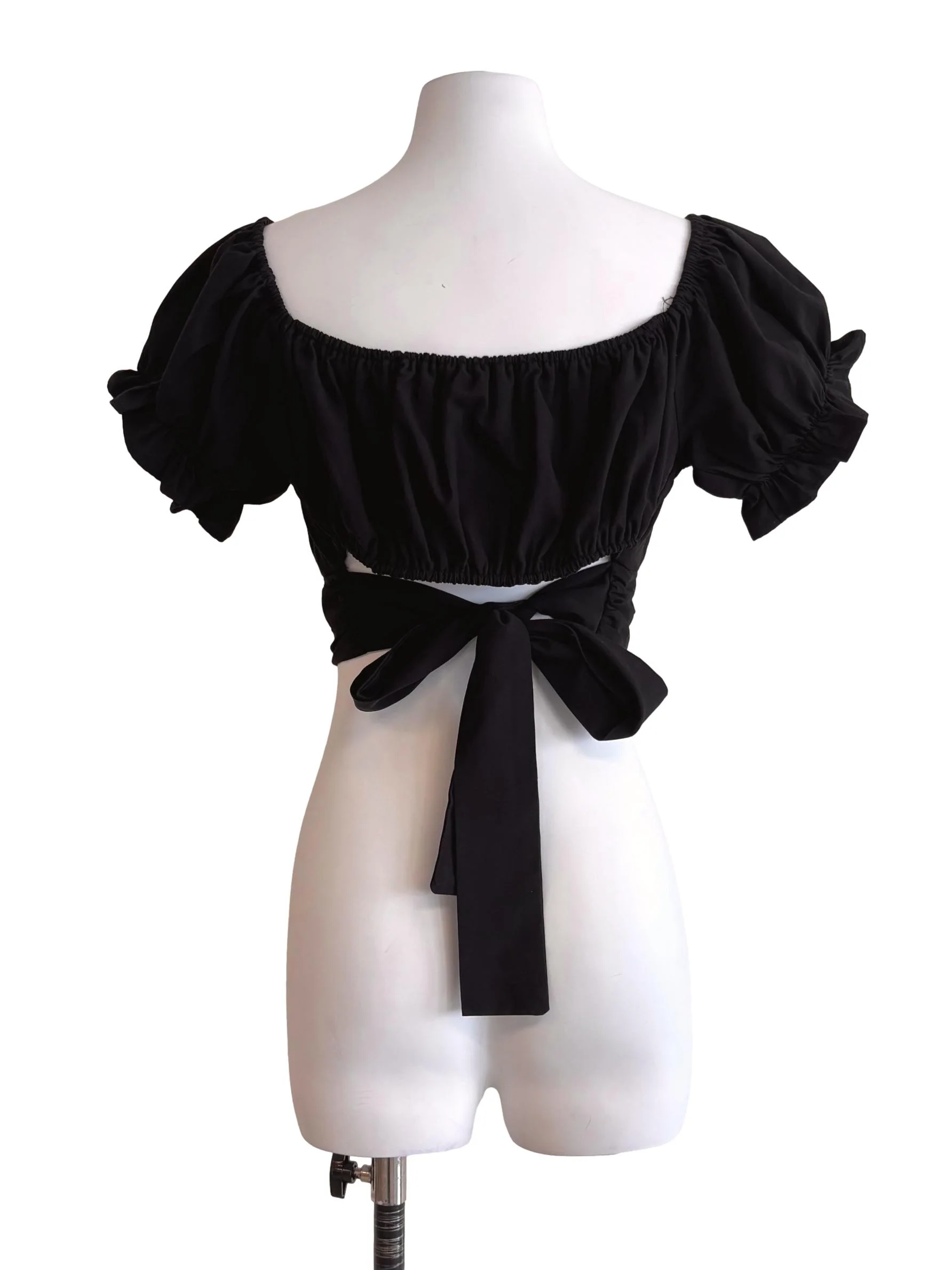 Black Wrap Tie Back Crop Top YHF - Image 2